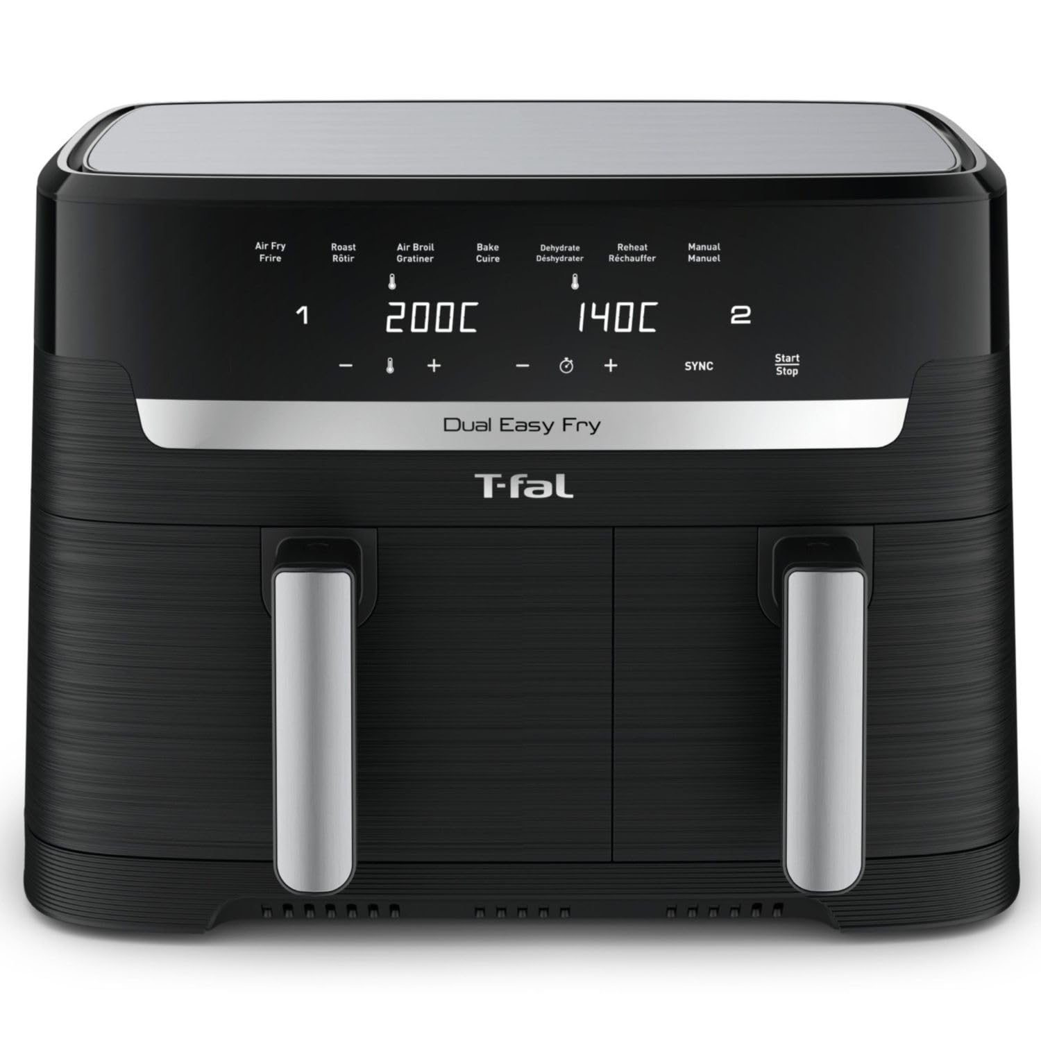 T-fal Dual Easy Fry XL Air Fryer 7-in-1 with 2 Baskets - 8.7 Qt Large Capacity for Air Frying, Roasting, Baking, Reheating & Dehydrating | Extra Crisp Technology | Sync Mode | Dishwasher Safe Black & Metal Baskets | Perfect for Family Meals, Healthy Cooking & Quick Snacks