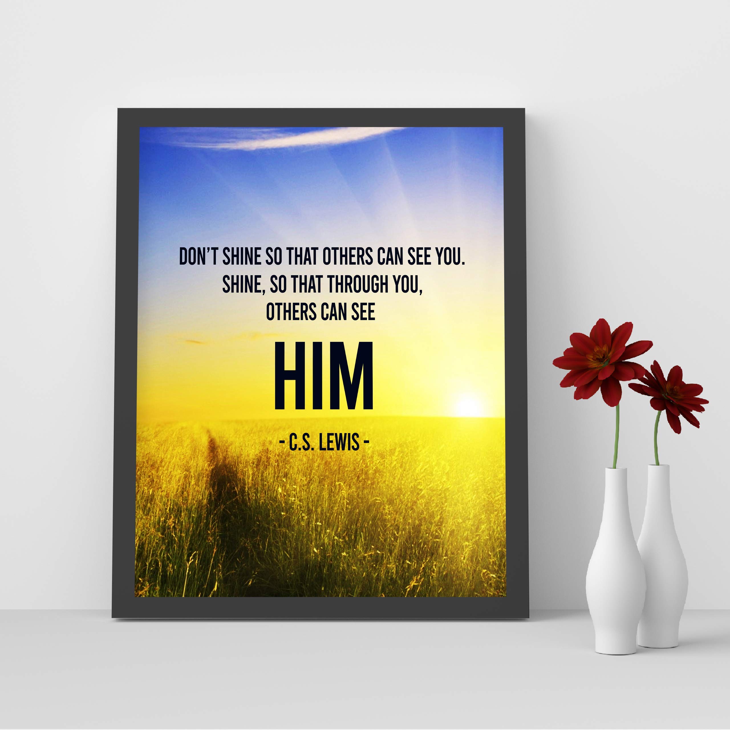 Inspiring C.S. Lewis Christian Wall Art Print - 'Shine So That Others Can See Him' Religious Typography Quote - 8x10