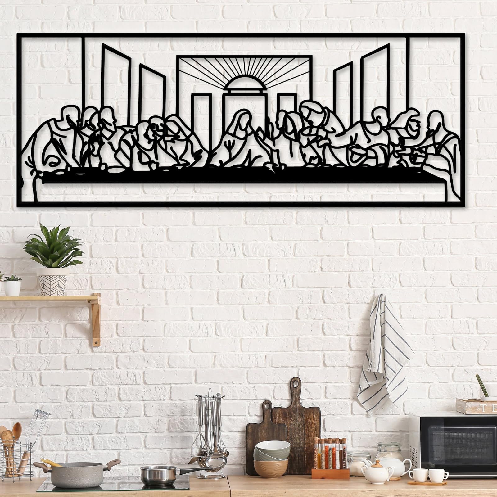 The Last Supper Wall Art - Jesus Line Art Metal Decor for Dining Room & Christian Home - Religious Gift (33.46 x 12.9 in) - Perfect for Church, Prayer Room & Faith-Inspired Interior Design