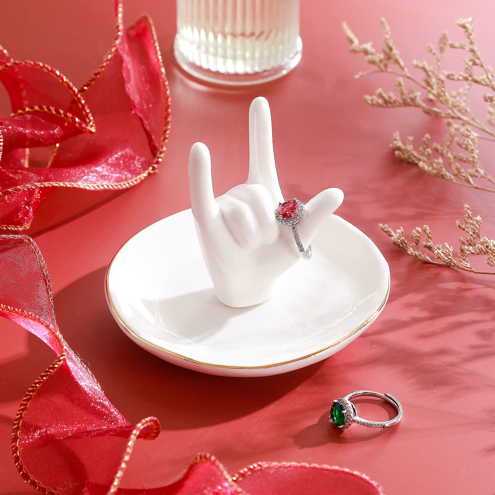 PUDDING CABIN Ceramic Ring Holder - I Love You Hand Jewelry Dish, Perfect for Valentine's Day, Wedding, Birthday & Mother's Day Gifts for Women | Elegant Jewelry Organizer for Dresser, Vanity & Home Decor