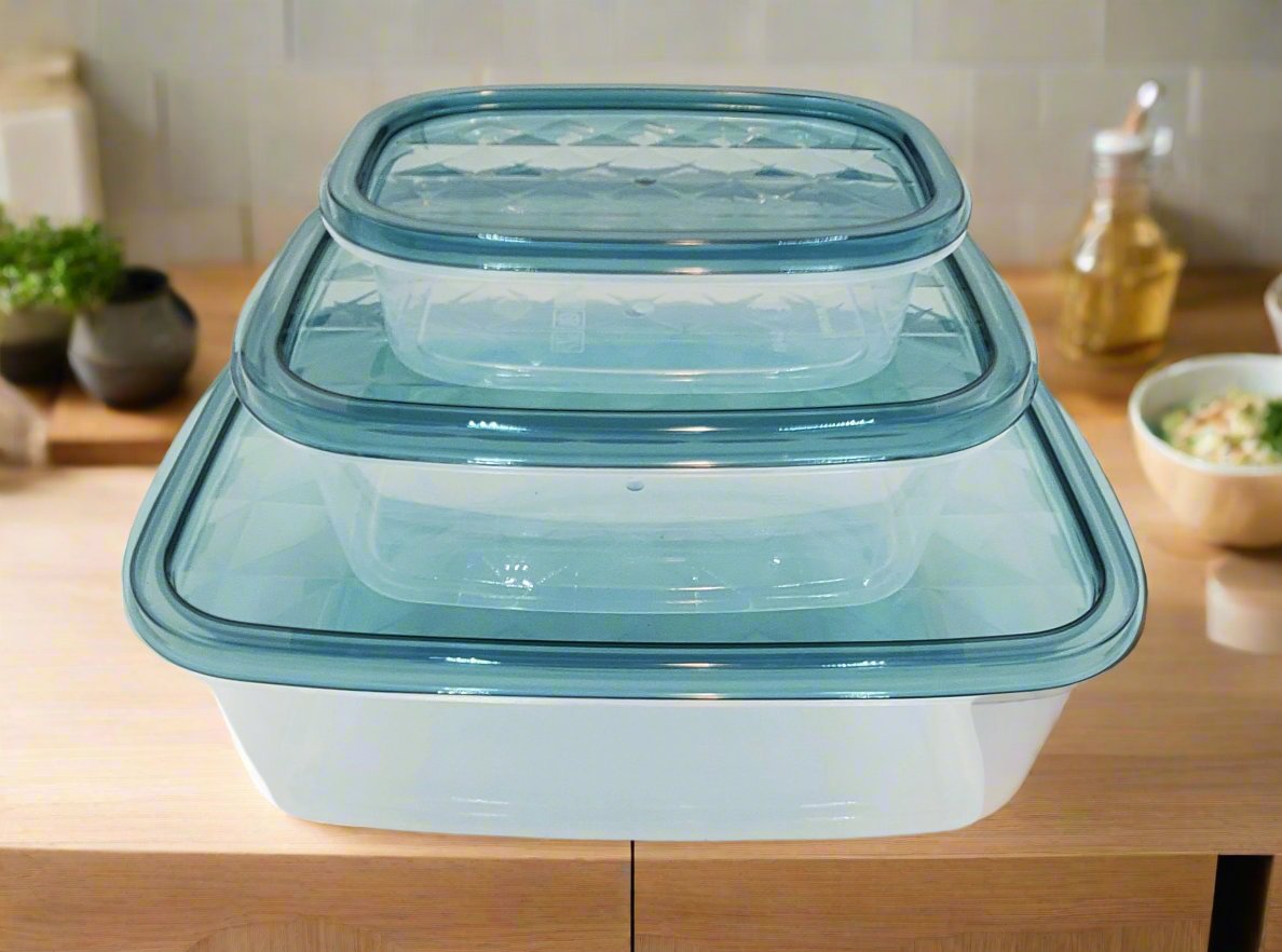 3-Piece Plastic Food Storage Containers with Lids - Airtight, BPA-Free, Stackable for Pantry, Fridge & Freezer Organization - Perfect for Meal Prep, Leftovers & Lunch Boxes