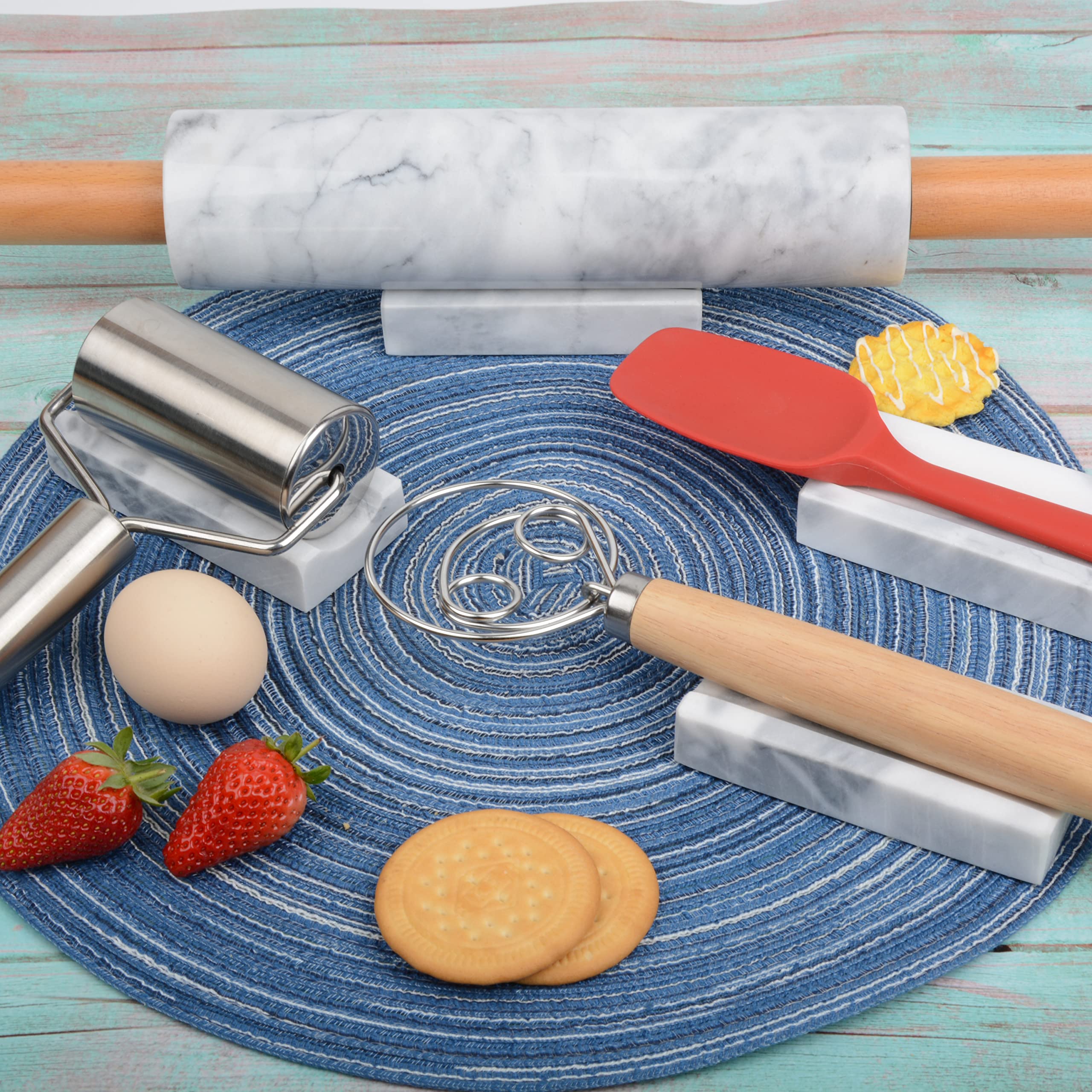 Premium Marble Rolling Pin Holder & Kitchen Utensil Organizer - Set of 2 (White & Grey) - Perfect for Storing Rolling Pins, Pizza Cutters, Spoons, Knives & Forks - Ideal for Baking, Cooking & Kitchen Organization