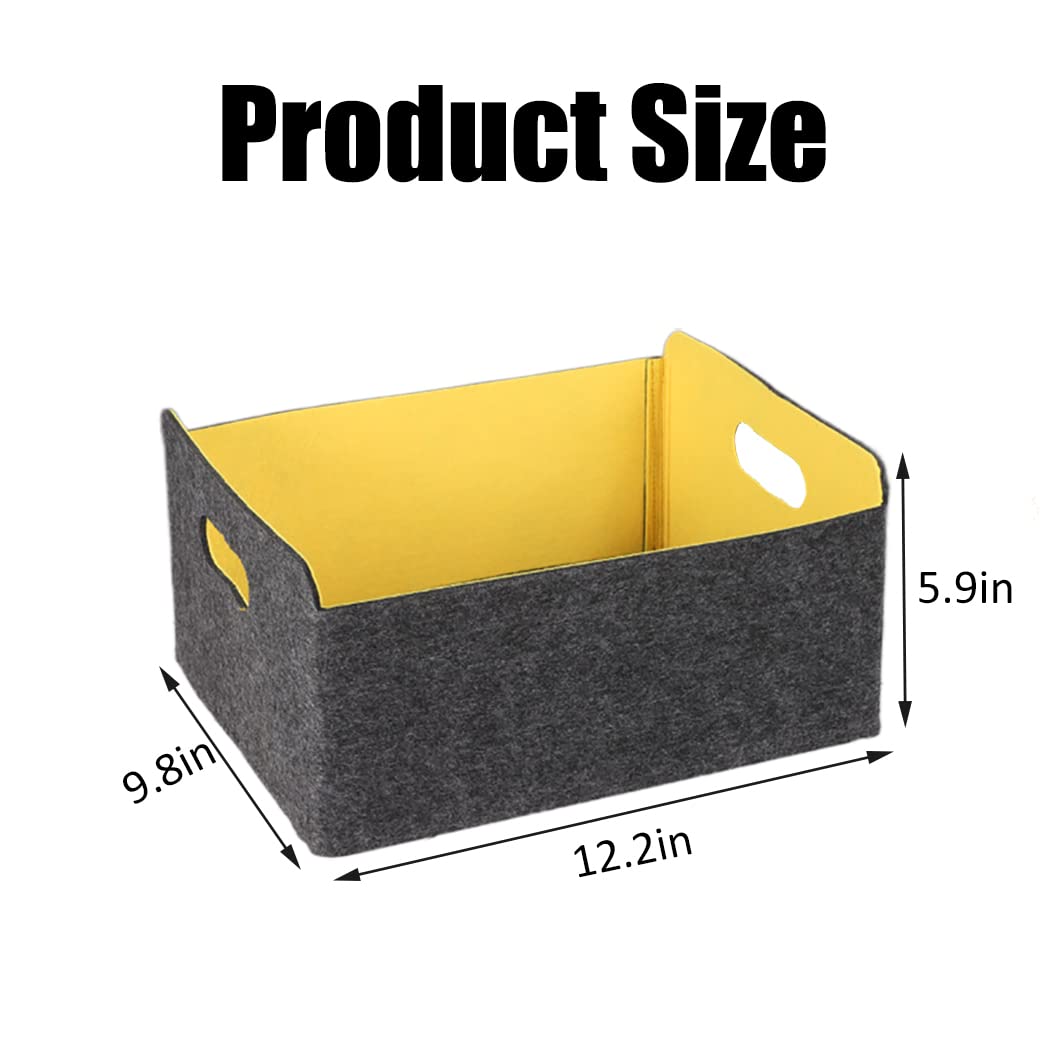 Foldable Felt Storage Basket - Multipurpose Organizer Box for Office, Bedroom, Closet & Nursery - Portable Yellow Felt Bin for Home Organization & Baby Essentials Storage