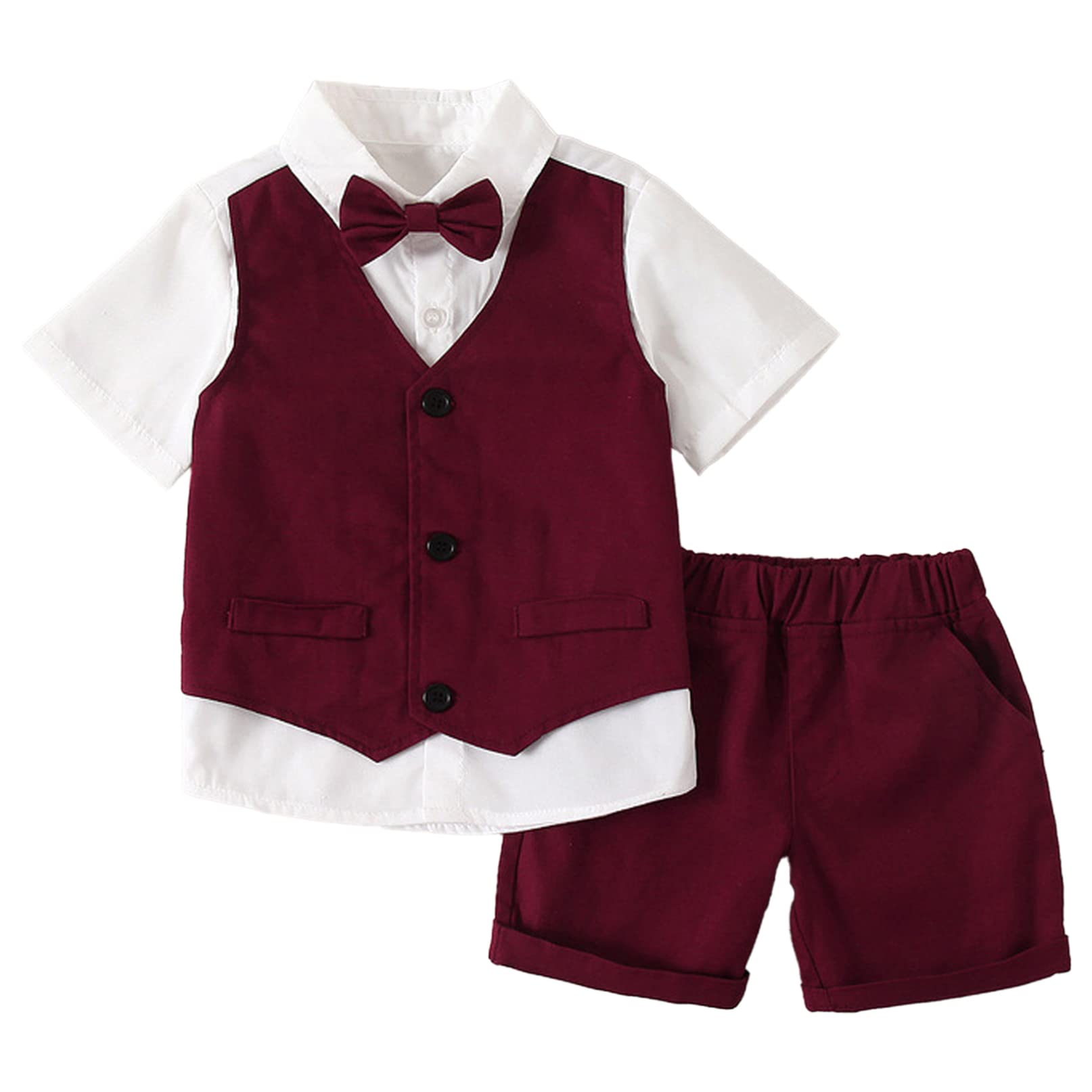 YiZYiF Baby Boys Summer Outfit - Short Sleeve Bowtie Shirt & Shorts Gentleman Set - Cute Overalls for Boys - Perfect for Parties, Photos & Summer Outings