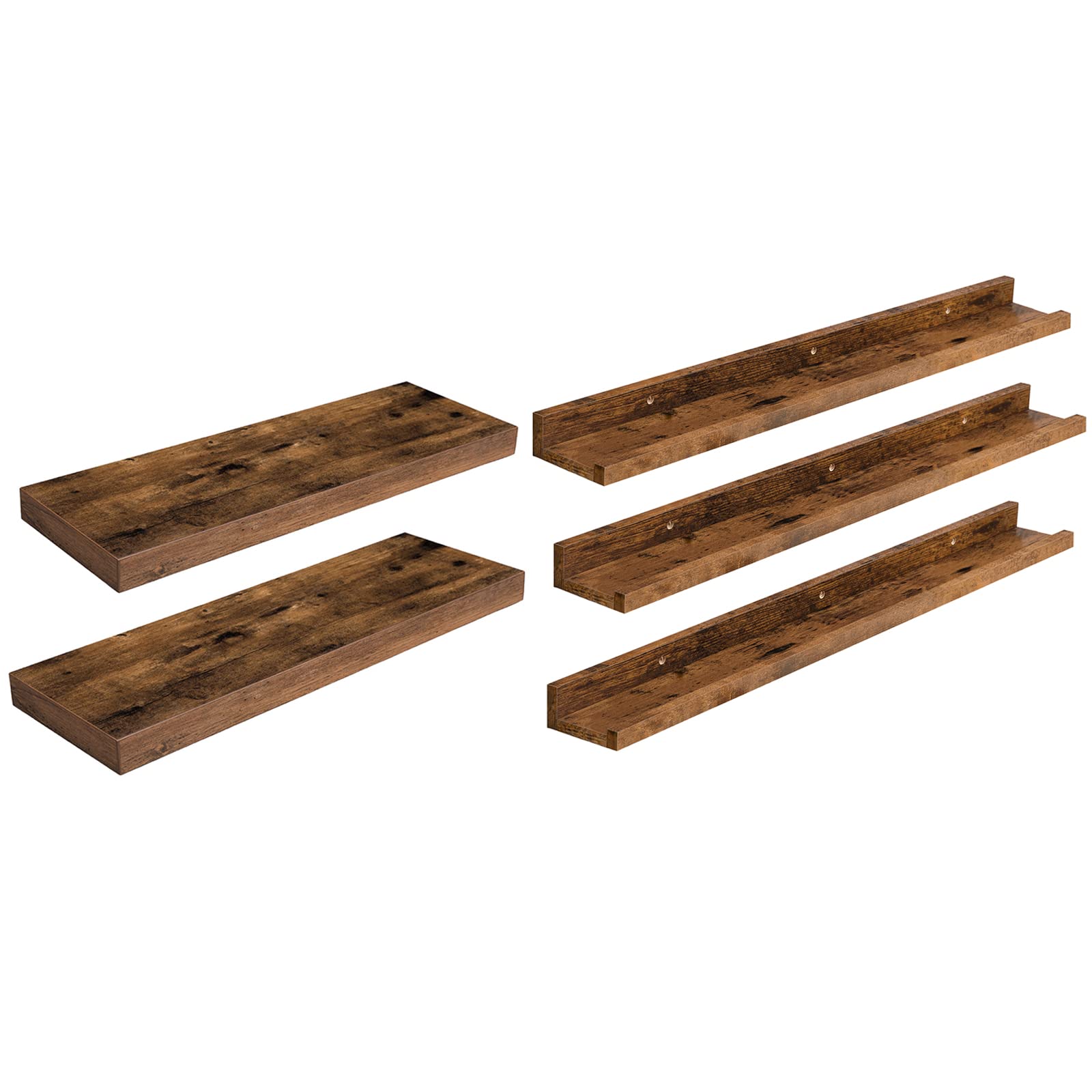 HOOBRO 23.6 Inch & 35.4 Inch Floating Wall Shelves Set - Rustic Brown Wooden Shelves for Living Room, Bedroom, Kitchen | 2-Piece & 3-Piece Bundle (BF60BJ01-BF90BJ01) | Perfect for Home Decor, Books, Plants & Display Storage
