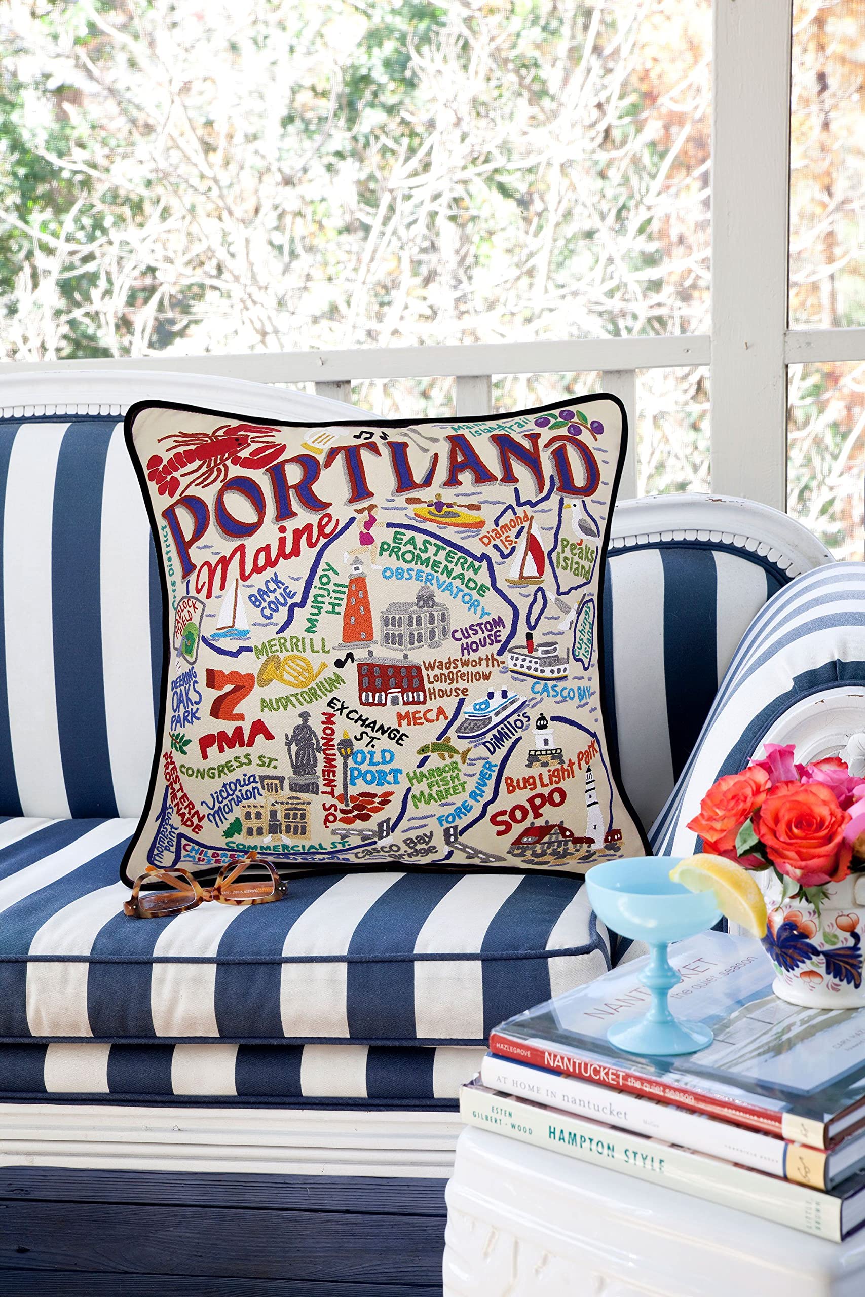 Catstudio Portland Maine Embroidered Decorative Throw Pillow - Soft Couch Cushion for Living Room, Bedroom & Home Decor