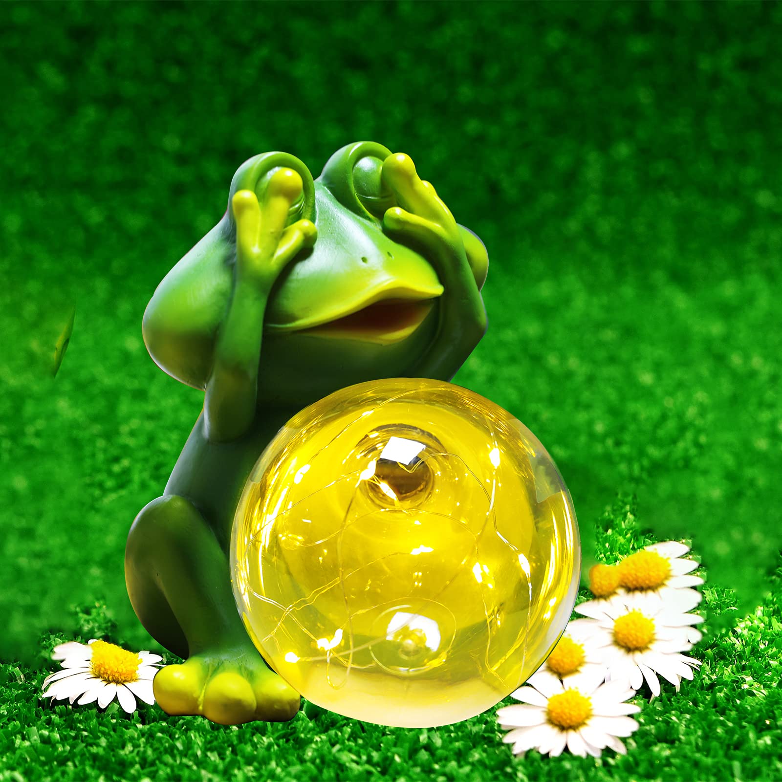 Solar-Powered Garden Frog Decor Figurines - Waterproof Outdoor Statue for Patio, Yard & Lawn - Cute Solar Lights for Nighttime Decoration - Perfect for Garden, Pathway & Landscape Lighting (1 Pack)