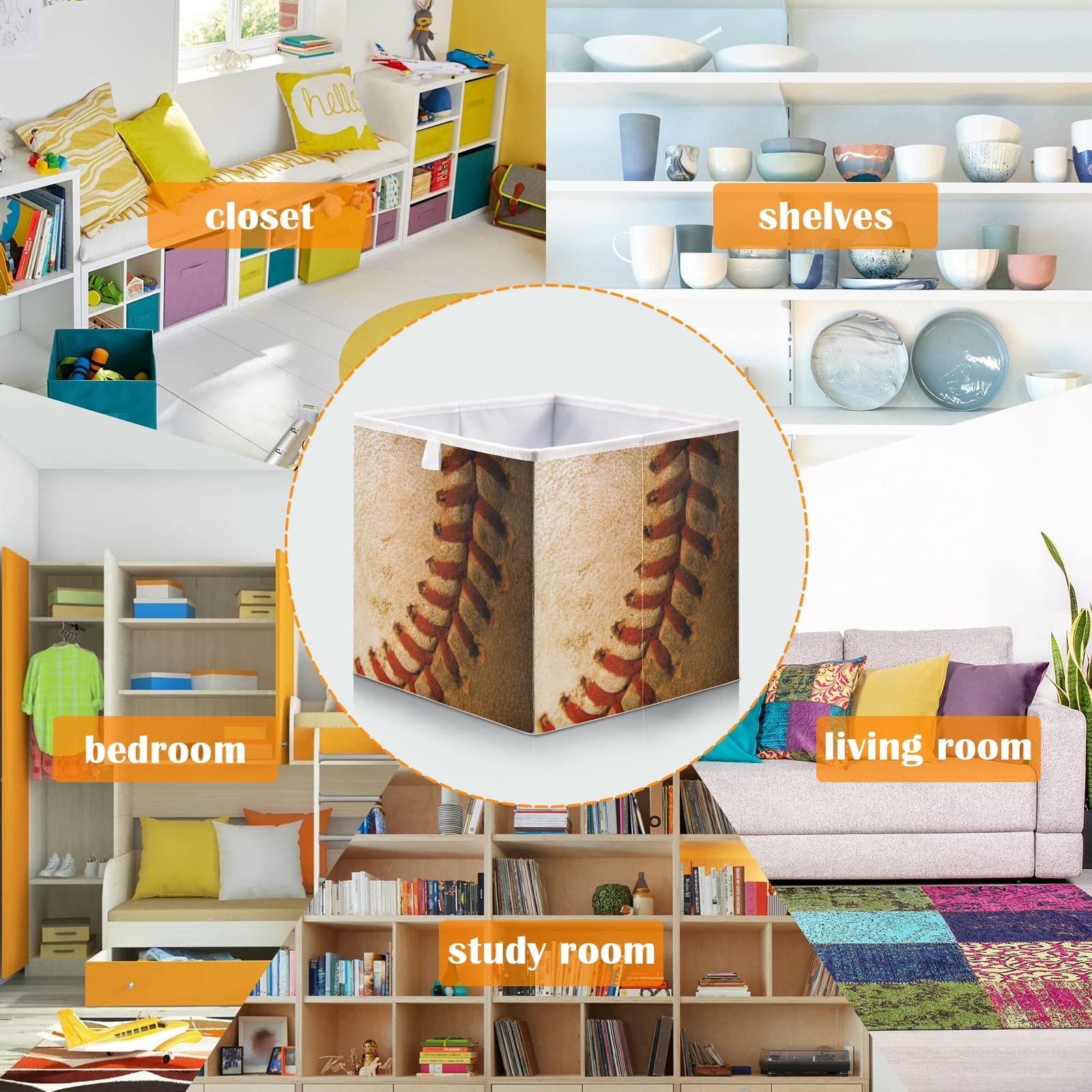 Collapsible Square Fabric Storage Bins - Foldable Cloth Baskets for Baseball Gear, Home Organization, Shelves & Closet Storage | Perfect for Nursery, Bedroom & Sports Equipment Storage