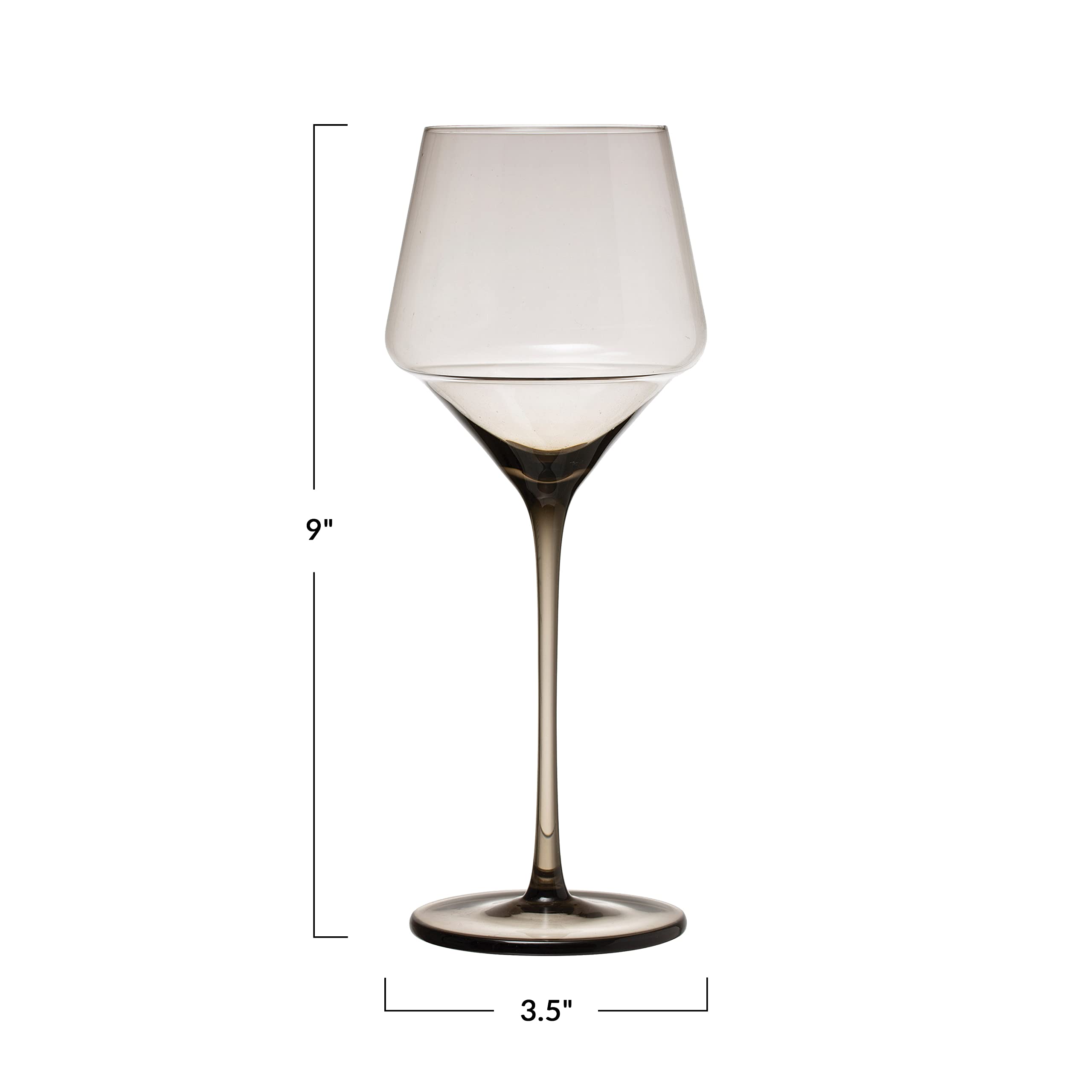 Bloomingville 6-Piece Long Stem Wine Glass Set with Smokey Grey & Clear Glass Finish - Elegant Stemware for Red Wine, White Wine & Champagne - Perfect for Dinner Parties, Weddings & Home Entertaining