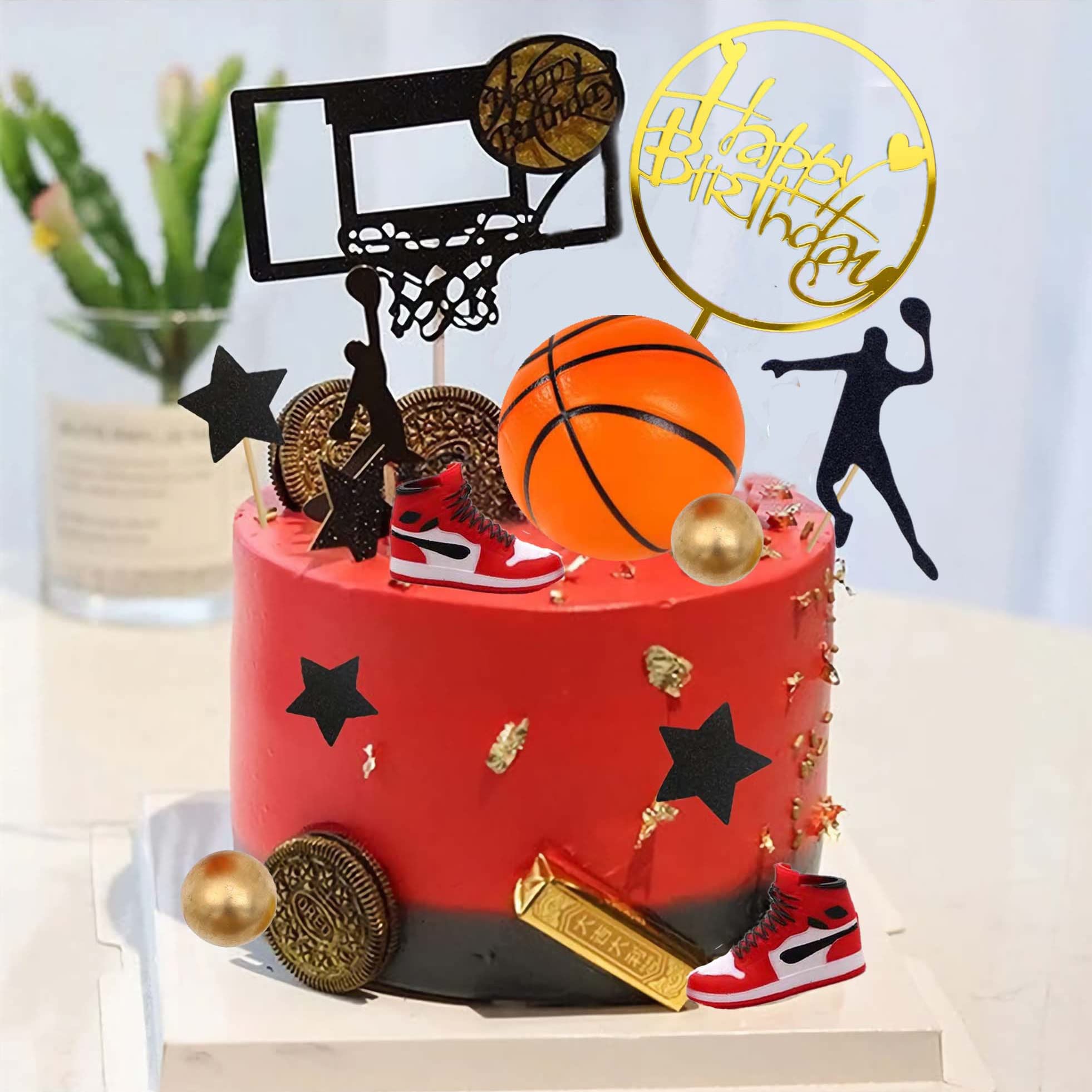 19pcs Basketball Cake Toppers Set with Sneakers & Gold Stars - Perfect for Boys & Men's Birthday Party Cake Decorations | Ideal for Sports-Themed Celebrations, Baby Showers, and Graduation Cakes