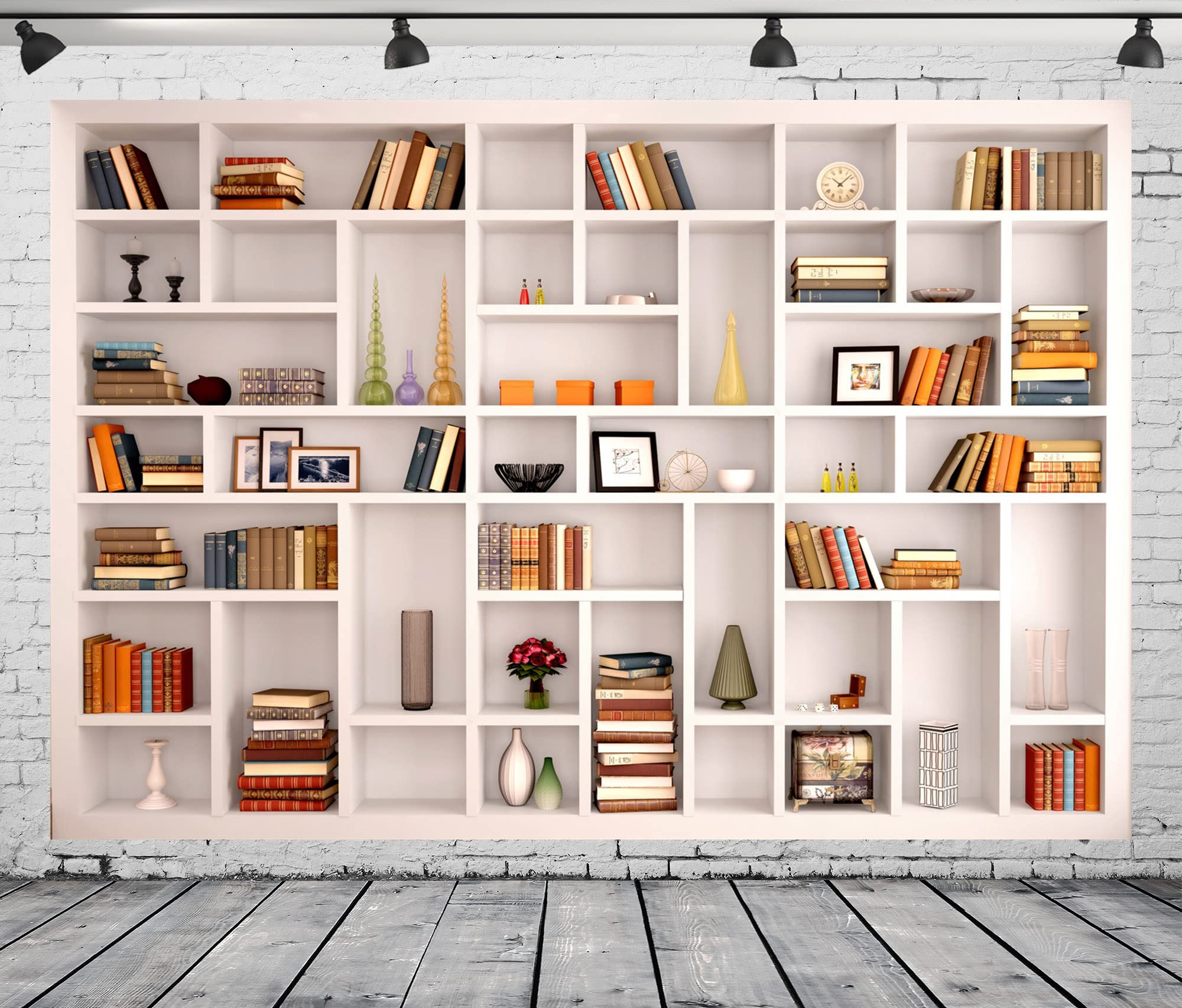 BELECO 7x5ft White Fabric Bookshelf Photography Backdrop - Modern Library & Office Background for Zoom Meetings, Video Conferences, Home Office Decor, Photo Props - Perfect for Professional Videos, Online Classes, and Content Creation