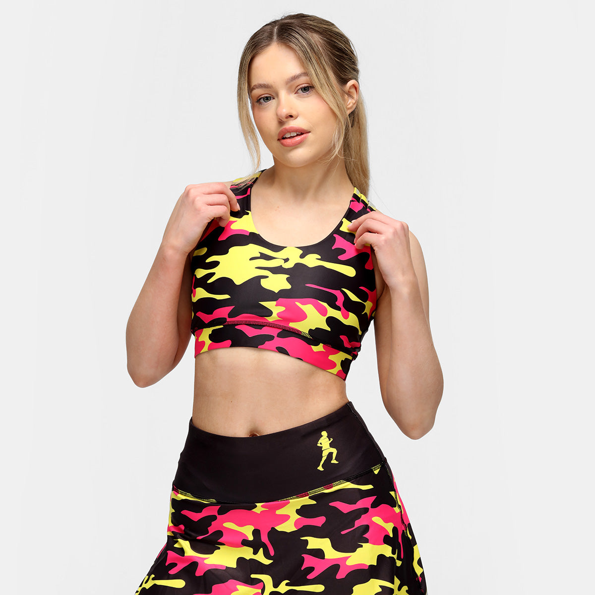 LLHM Landmarks Camo Cross Back Bra - Women's Sports Bra for Running, Yoga & Workout - Comfortable & Supportive Activewear