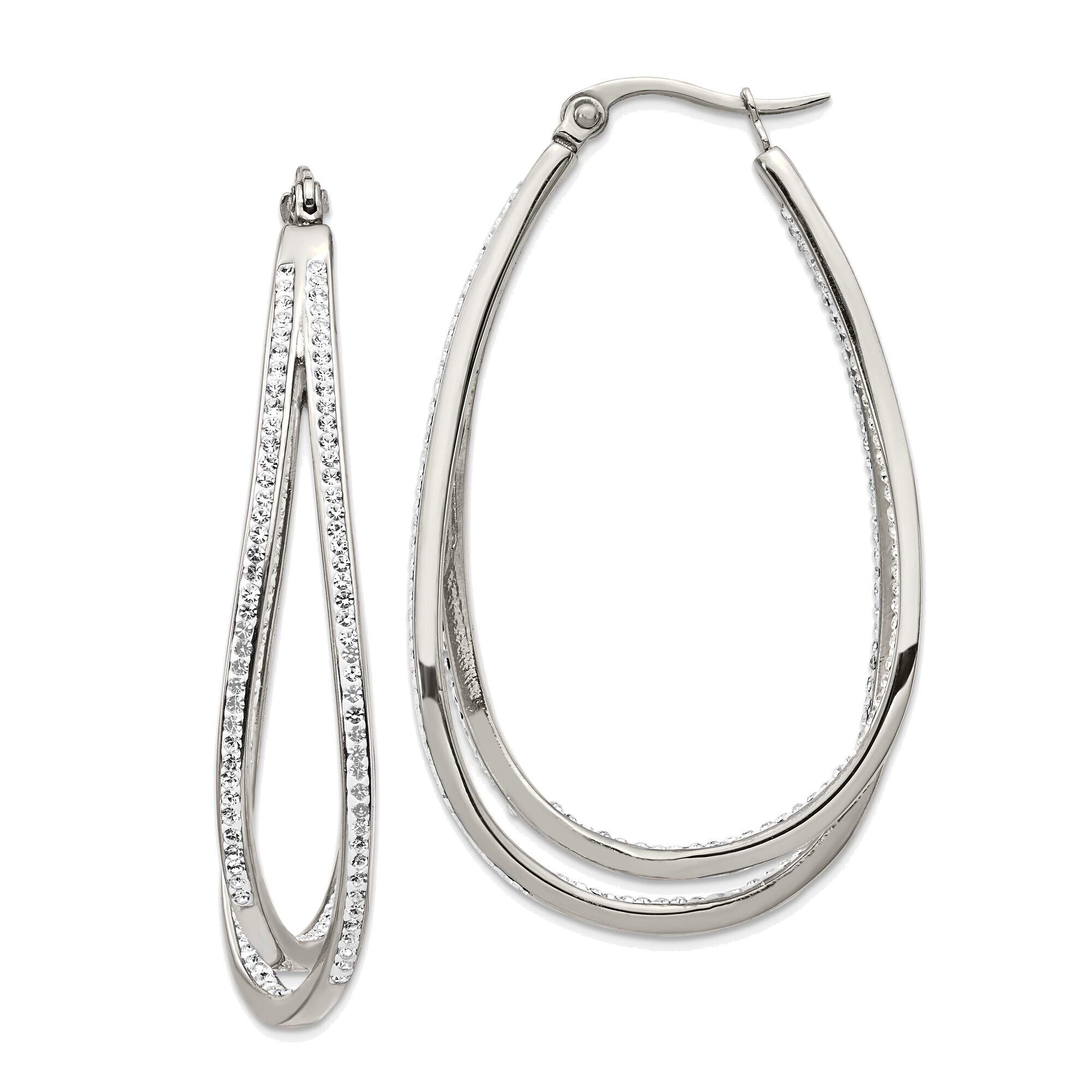 Preciosa Crystal Stainless Steel Twisted Hoop Earrings - Sparkling In & Out Design for Women | Perfect for Parties, Weddings & Everyday Elegance