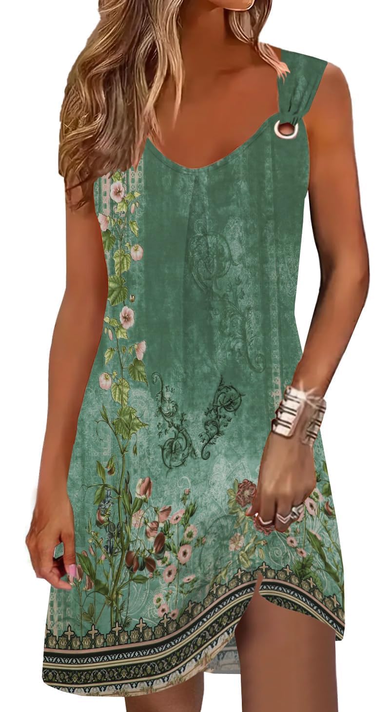 Women's Summer Dresses 2025 - Scoop Neck O-Ring Shoulder Tank Mini Sundress | Casual Beach Wear, Vacation Outfit, Pool Party Dress