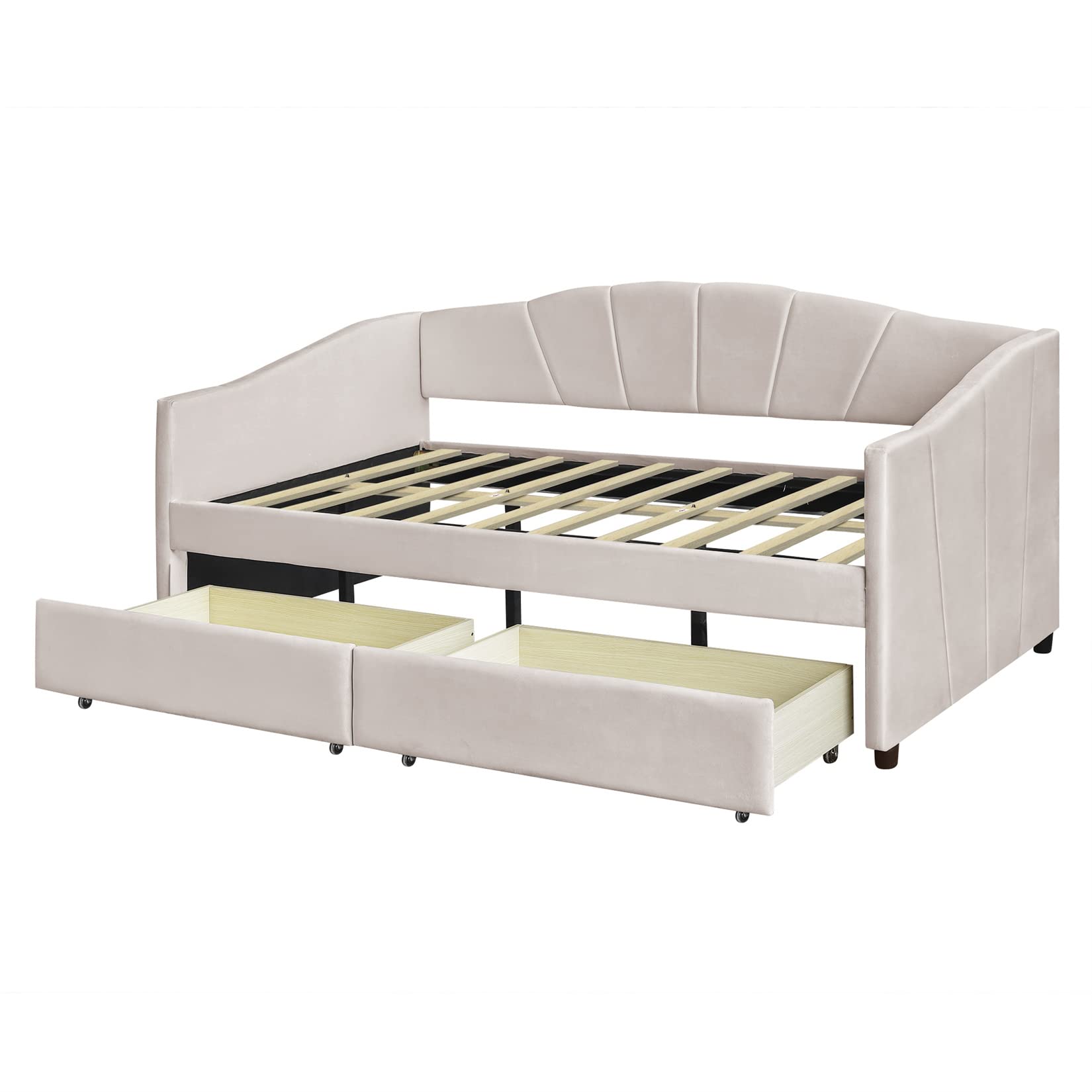 Bellemave Twin Daybed with Storage Drawers - Upholstered Velvet Sofa Bed Frame, Beige Convertible Sleeper for Small Spaces | Perfect for Bedroom, Living Room, Guest Room & Studio Apartments