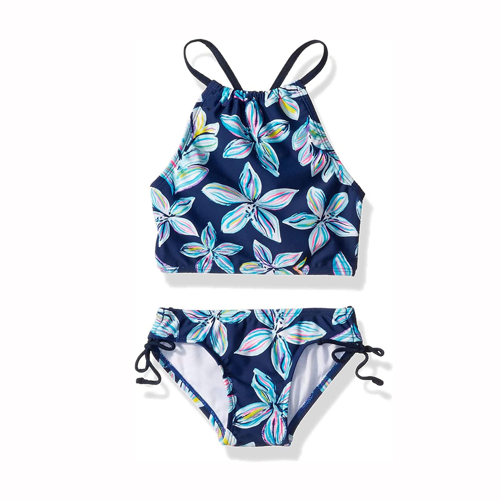 **Girls' Daisy Print Tankini Swimsuits 2-Piece Halter Bikini Set - Sporty Beach Swimwear for Kids & Teens - Perfect for Pool, Vacation & Summer Activities**