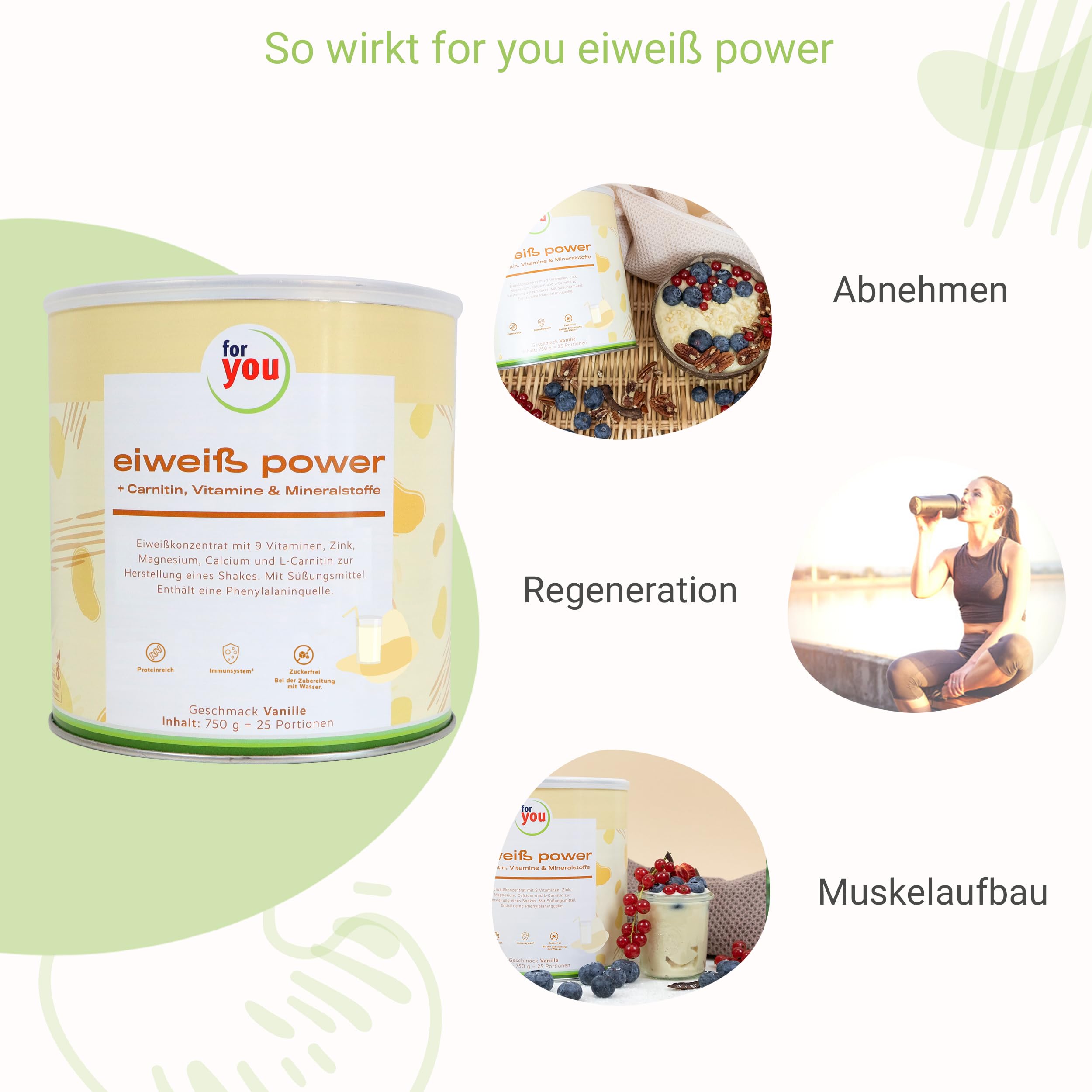 Dr. Strunz Power Protein - Premium Whey, Soy, Milk & Egg Protein Blend with L-Carnitine, Vitamins & Minerals | Fast Dissolving, Creamy Vanilla Flavor | Includes Free Shaker Bottle | Ideal for Post-Workout Recovery, Muscle Building & Weight Management