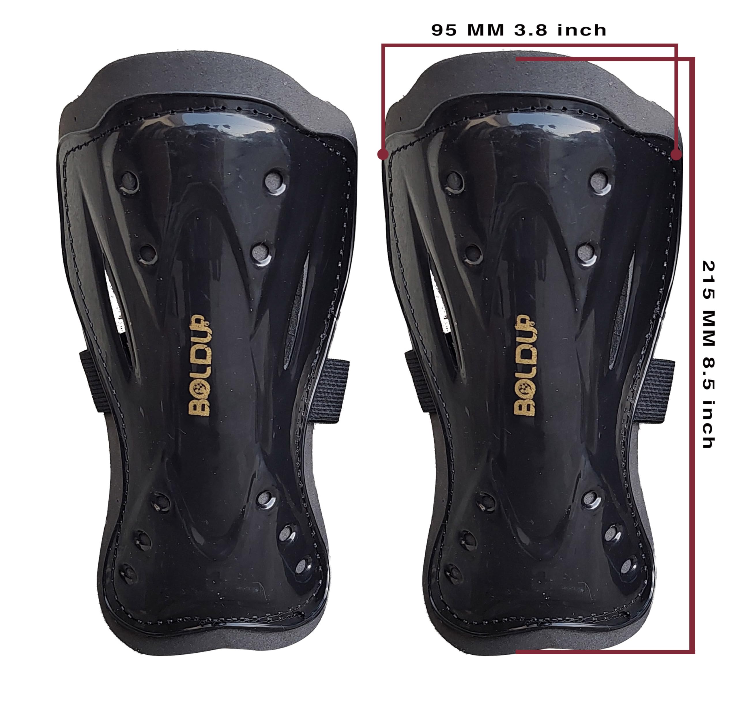 BOLDUP Football Shin Guards for Kids - Single Strap Soccer Shin Pads, Protective Youth Sports Gear (1 Pair, Black) - Perfect for Training, Matches & Youth Leagues