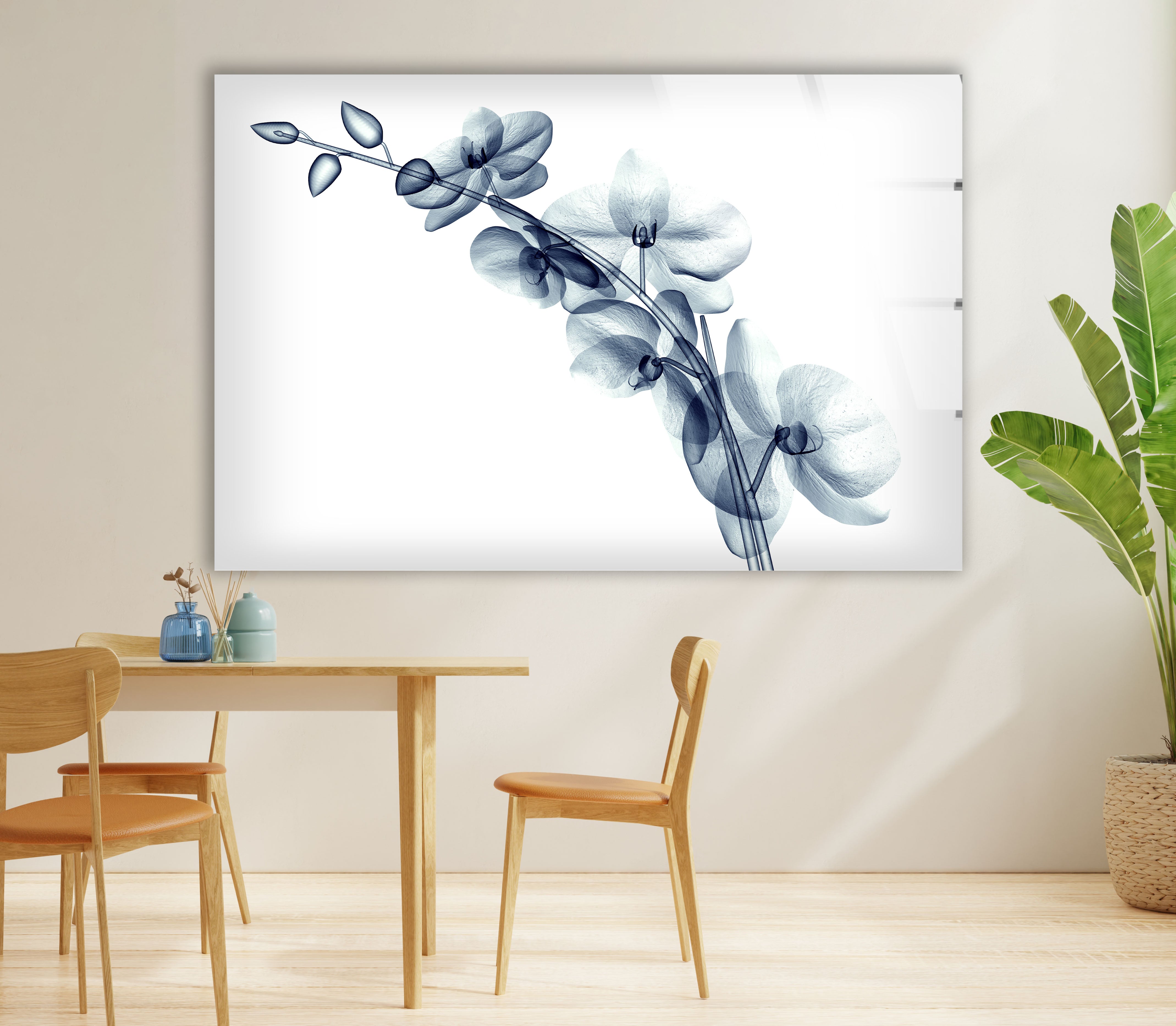 Blue Orchid Wall Art - Elegant Transparent Floral Glass Decor for Living Room, Bedroom & Office | Modern Home Decoration Gift Idea