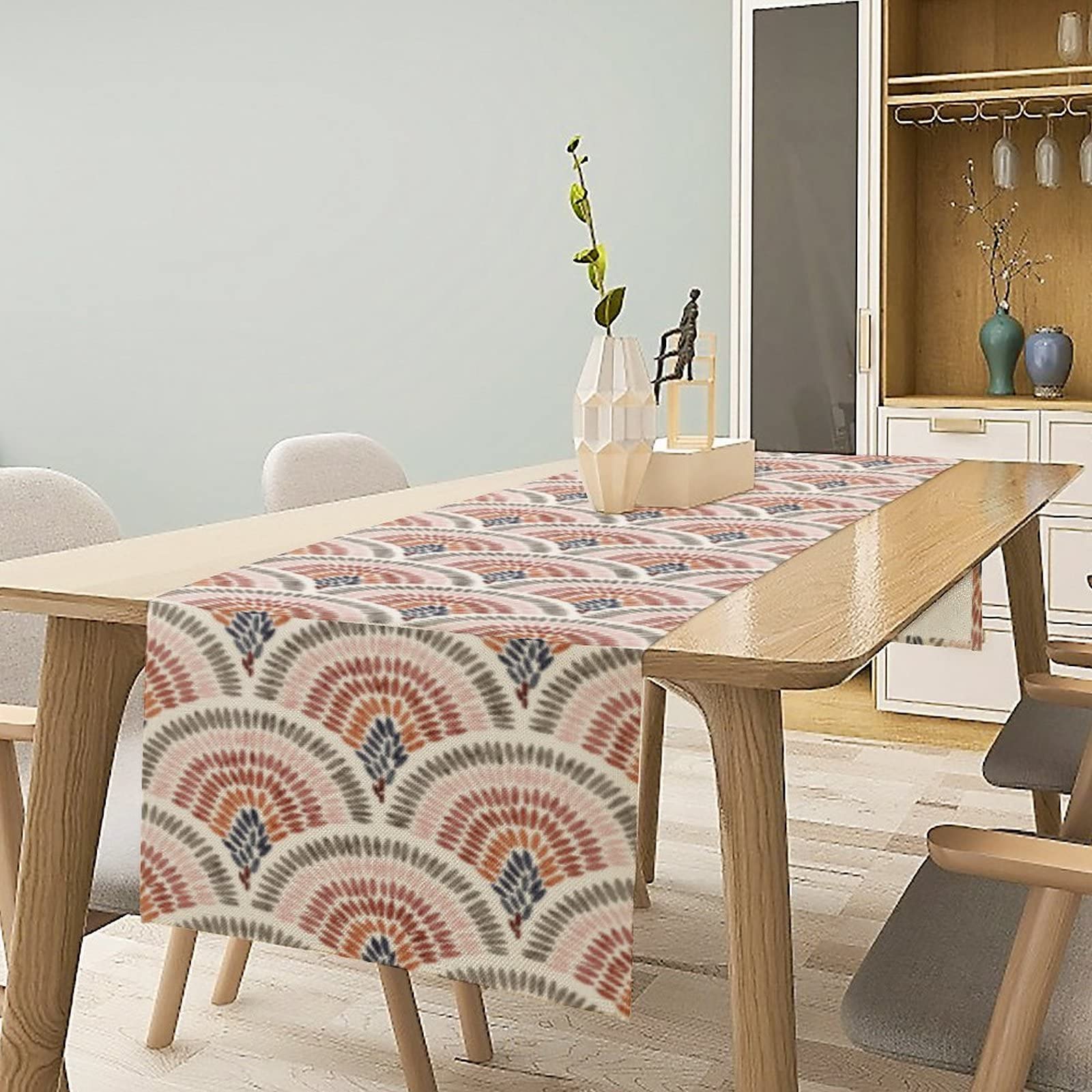 Bohemian Wave Table Runner with Dots Pattern - 72 Inch Farmhouse Linen Tablecloth for Dining Room, Kitchen, Dresser - Perfect for Holiday Decor, Parties & Boho Home Decor