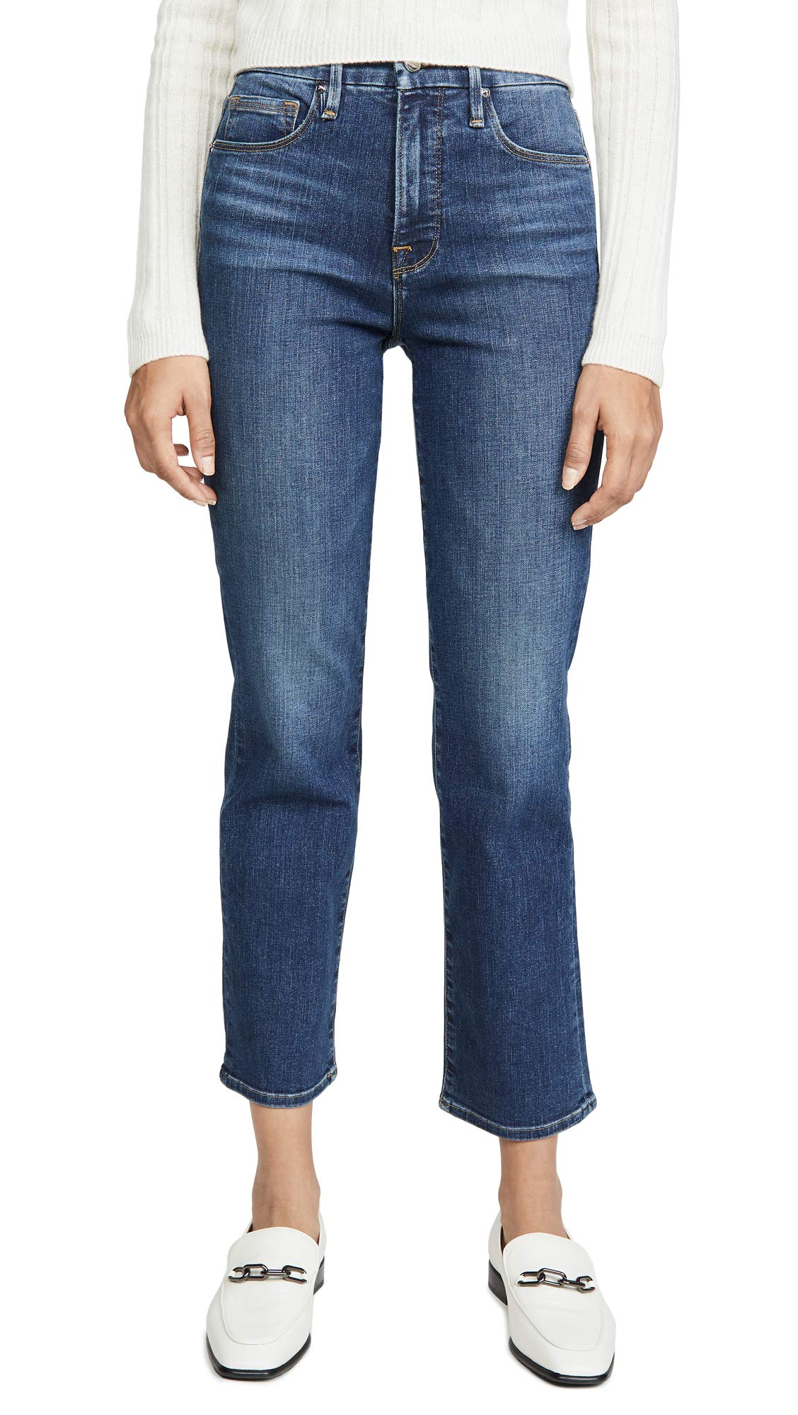 Good American Women's Good Straight Jeans - Classic Fit Denim Pants for Everyday Wear | Office, Casual Outings & Weekend Style