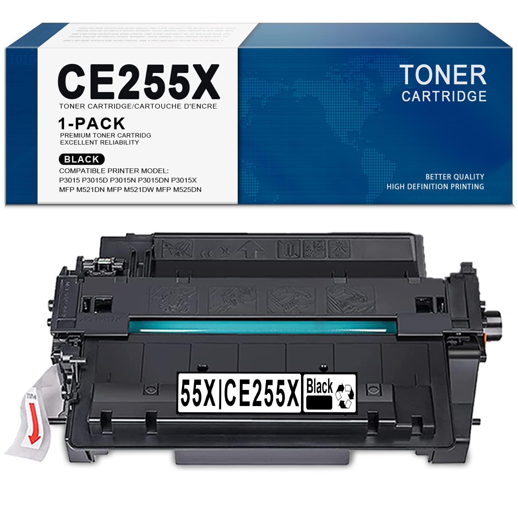 High Yield Black Toner Cartridge CE255X - Compatible Replacement for HP CE255X, HP Enterprise 500 MFP M525 Series & P3015 Series Printers | 1-Pack | Office & Home Printing Solution | Sold by NITROINK