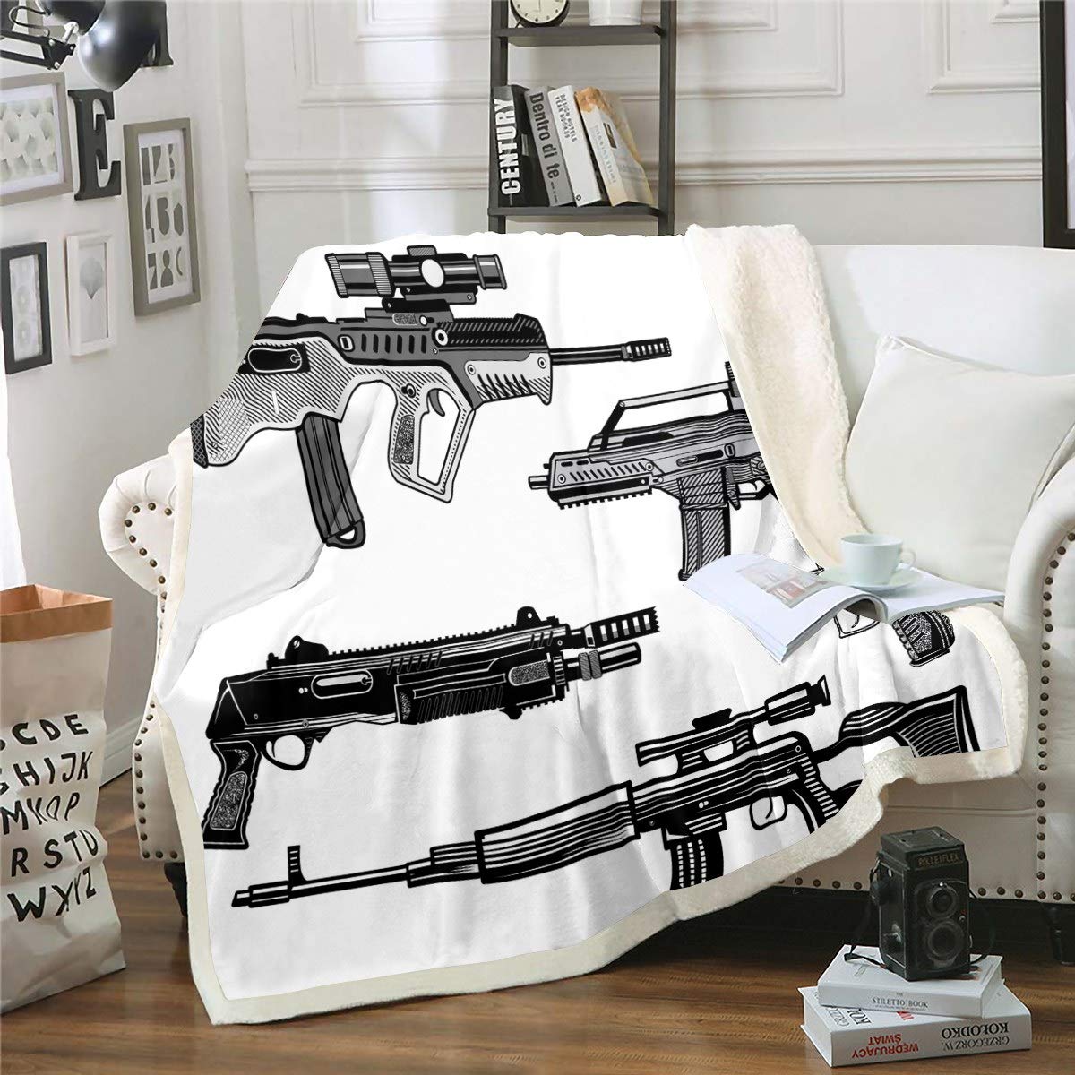 Feelyou Sniper Rifle Fleece Blanket - Soft Warm Sherpa Throw for Gaming & Movie Nights