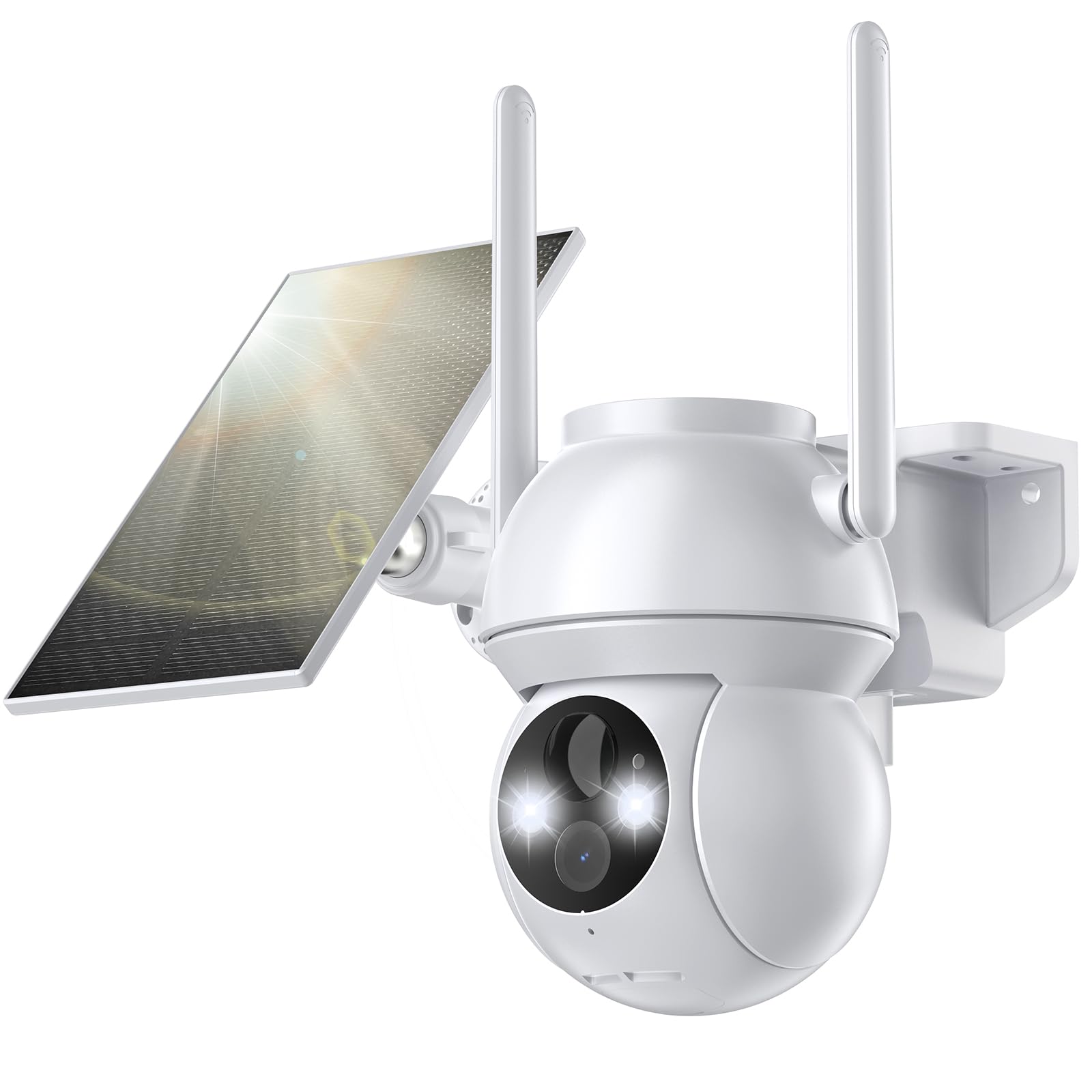 2K Solar Security Camera Wireless Outdoor - 360° WiFi Surveillance Camera with Spotlight, Color Night Vision, Motion Sensor & 2-Way Talk - Battery Powered for Home Security (White) | Ideal for Backyard, Front Door & Property Monitoring