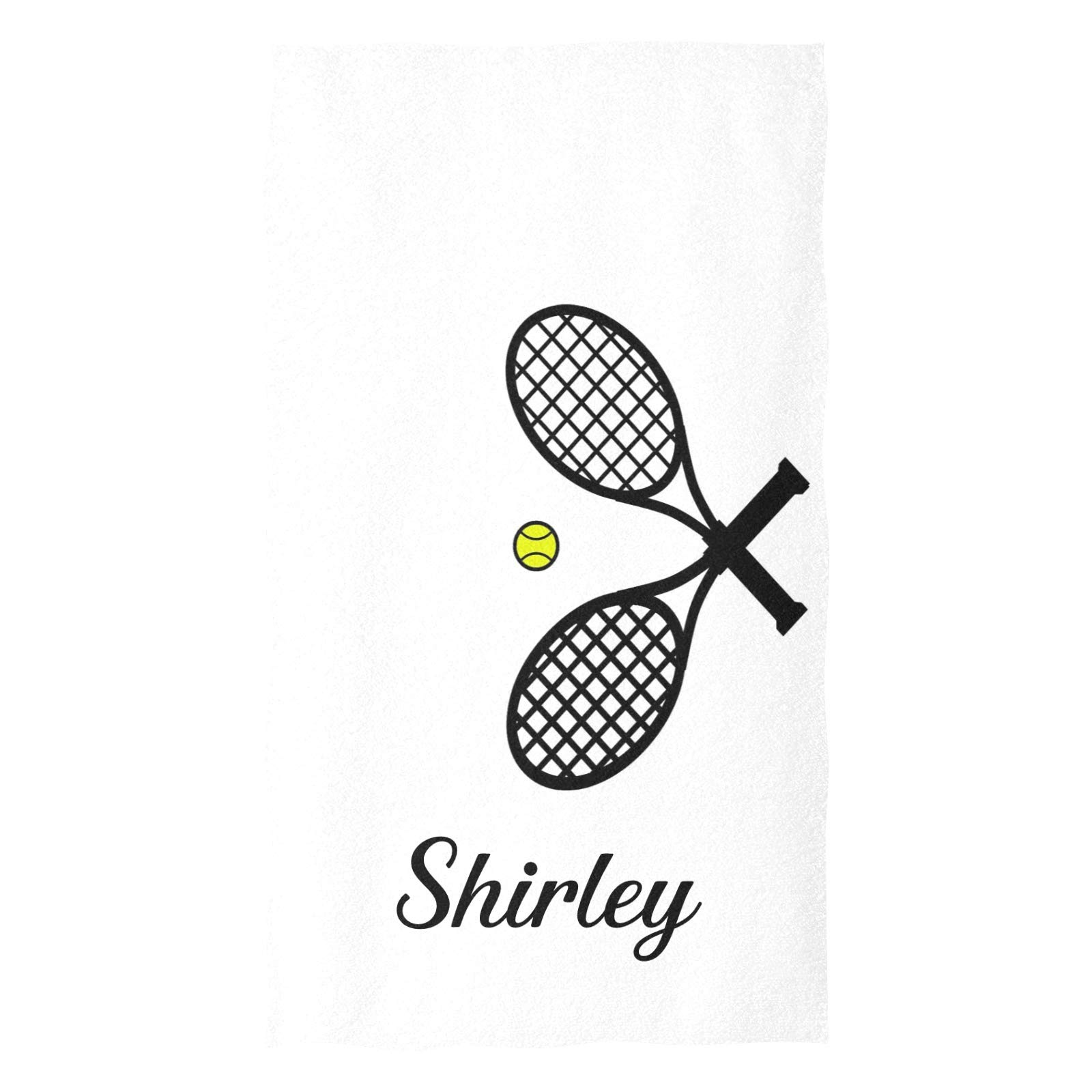 Personalized Hand Towels with Name - Custom Tennis Rackets Design - Soft Black Microfiber Bath Towel (16