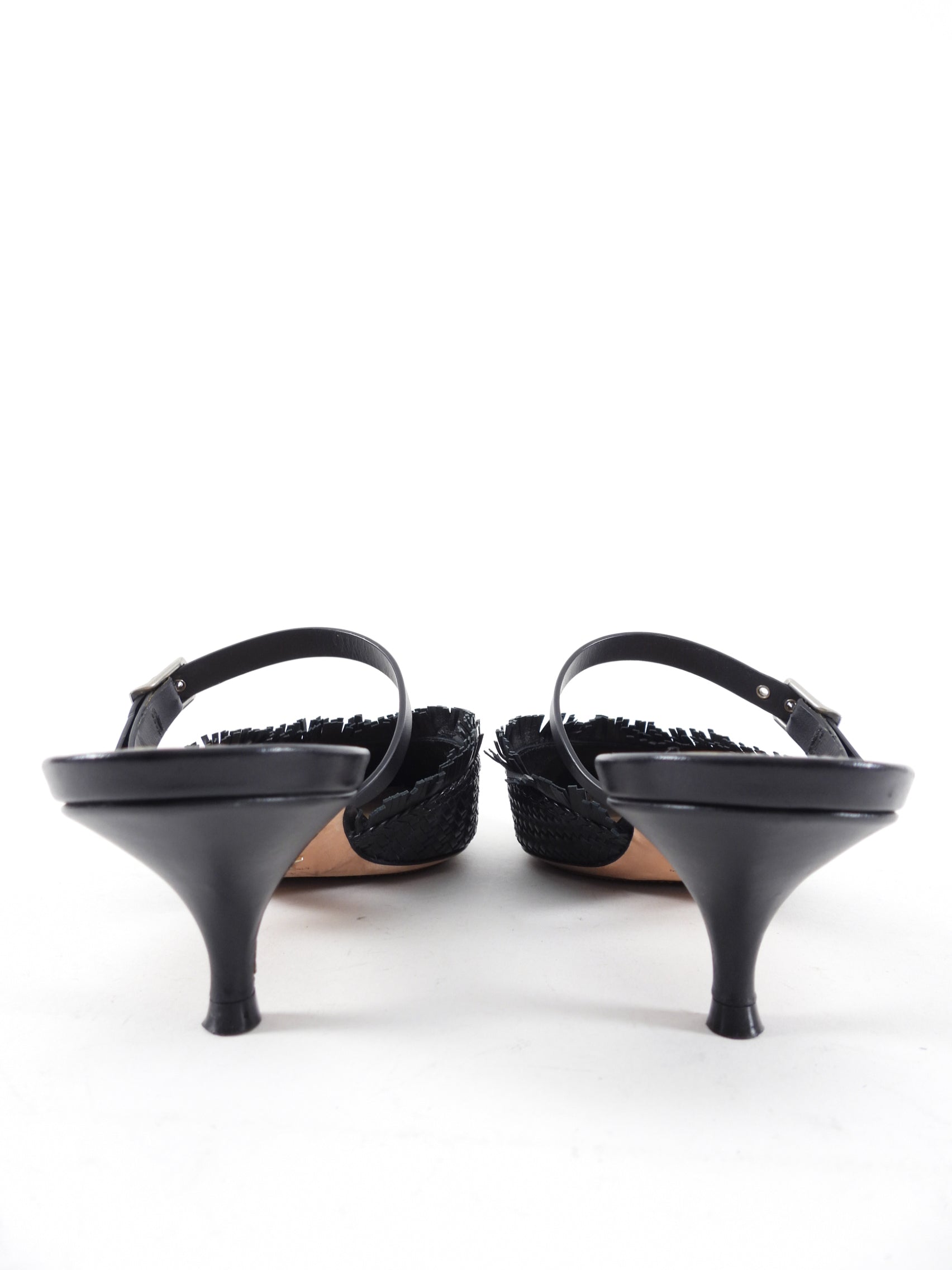 Christian Dior Black Leather Pointed Woven Mules Women's Luxury Slip-On Shoes Size 8.5 - Perfect for Evening Parties & Formal Occasions