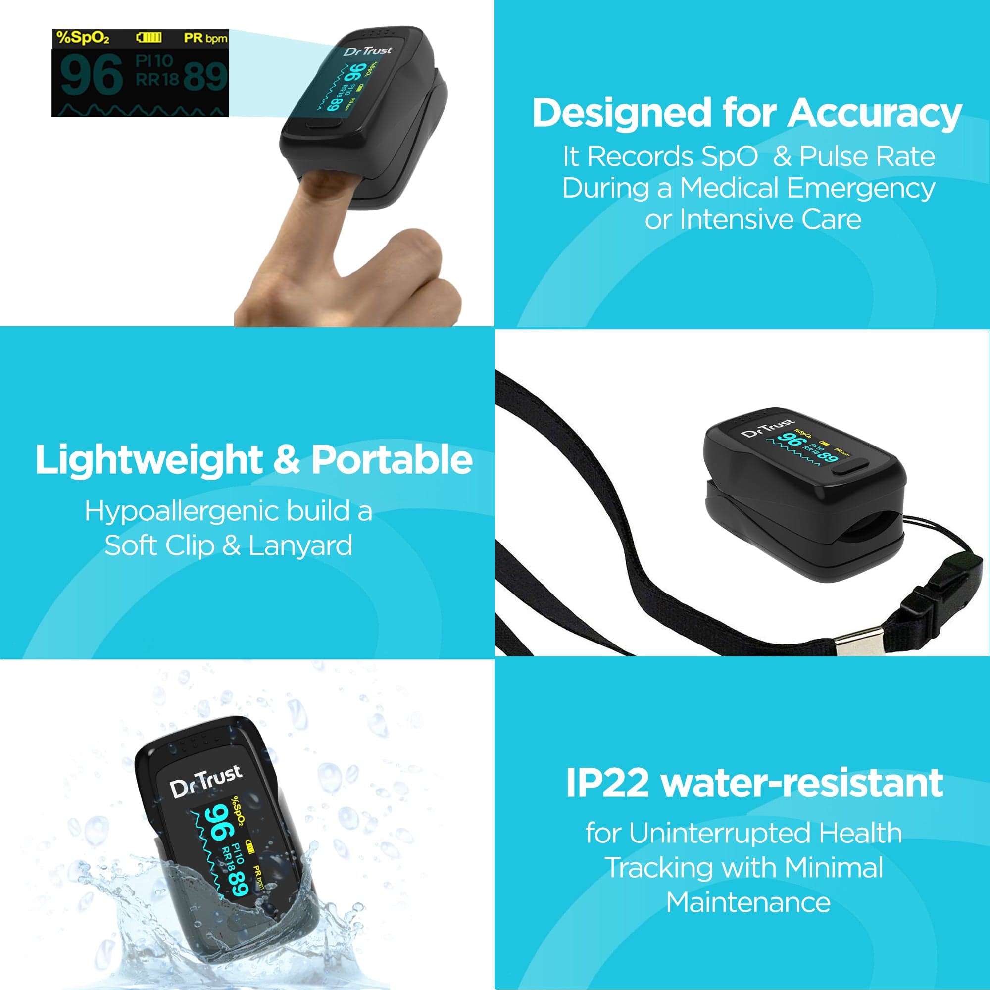 Dr Trust USA Vital Pulse Oximeter - Accurate SPO2 & Heart Rate Monitor for Fingertip, Portable Blood Oxygen Saturation Meter with LED Display - Ideal for Home Use, Sports, and Health Monitoring