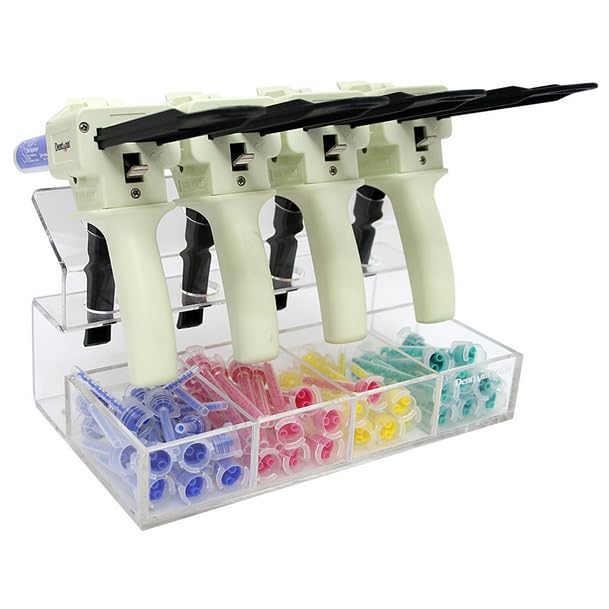 Dental Impression Gun Organizer - Clear Acrylic Holder for Dental Guns & Mixing Tips (4-Position) | Perfect for Dental Clinics & Labs Organization