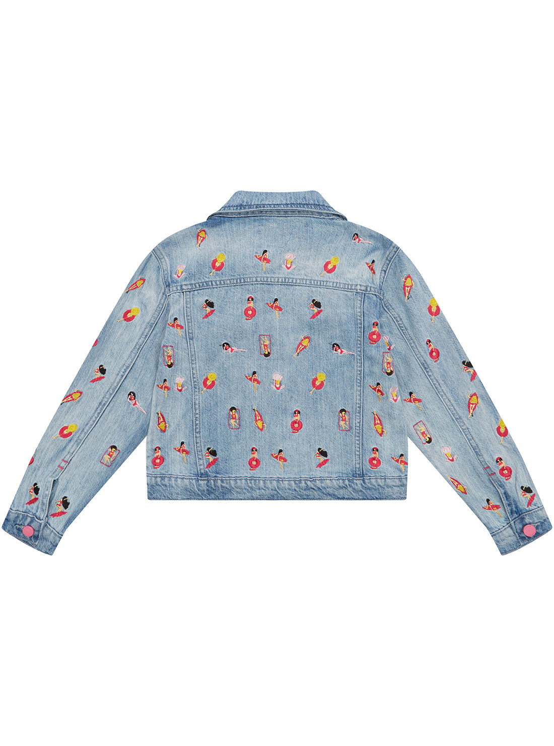 Blue Denim Surf Girl Embroidered Jacket - Stylish Women's Denim Jacket with Surfing Theme Embroidery - Perfect for Beach Outings, Casual Wear & Surfing Enthusiasts