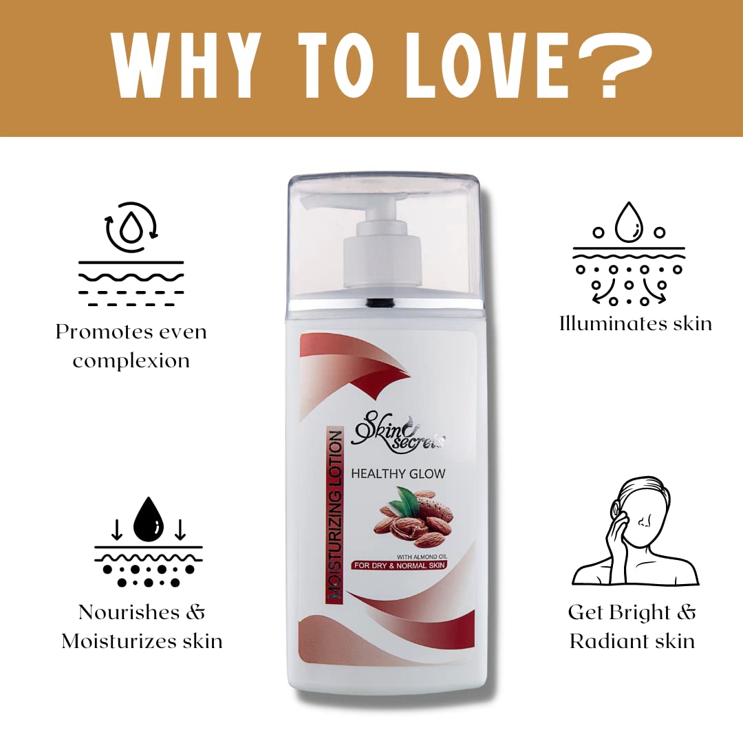 Skin Secrets Healthy Glow Moisturizing Lotion with Almond Oil | 450ML | Hydrating Body Lotion for Dry Skin | Perfect for Daily Moisturizing & Night Care Routine