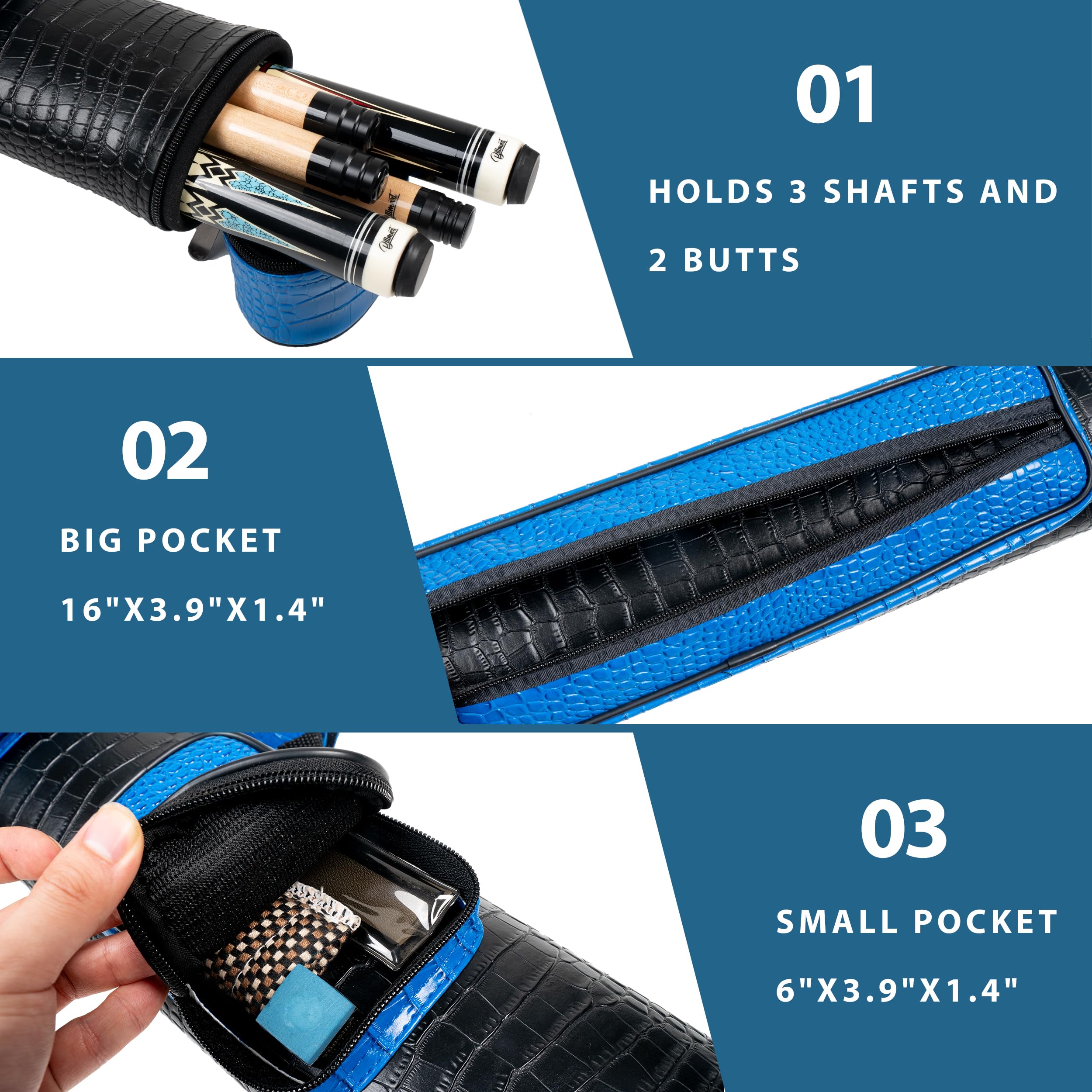 Premium 2x3 Hard Pool Cue Case - Durable Billiard Stick Carrying Case with Protective Padding - Perfect for Travel, Storage & Tournament Play