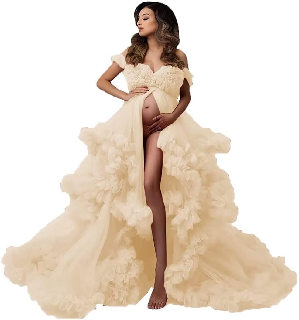 Elegant Tulle Maternity Dress for Photoshoot - Long Puffy Bridal Robe & Lingerie Gown - Perfect for Baby Showers, Weddings & Special Occasions