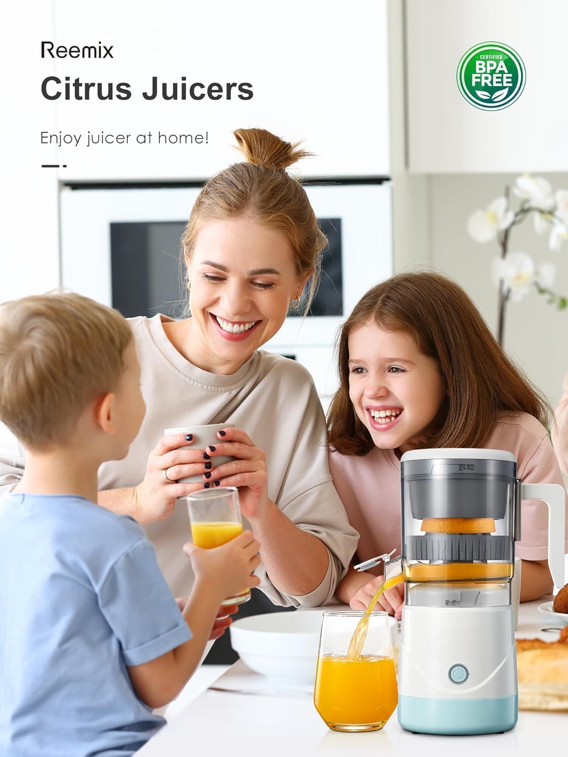 Electric Citrus Juicer - Automatic Orange Juice Extractor for Orange, Lemon, Grapefruit - Includes Cleaning Brush - Easy to Use & Clean (White) - Perfect for Breakfast, Brunch & Healthy Juicing at Home