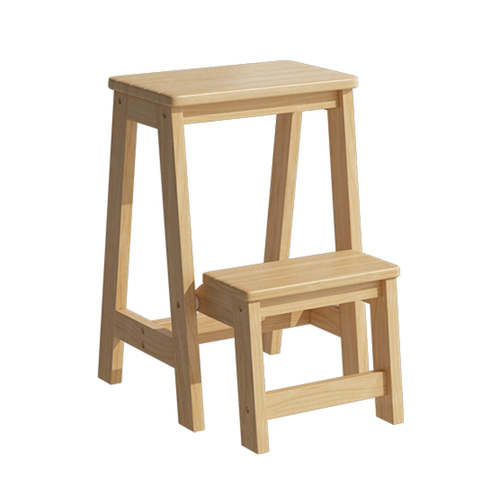 MFLASMF Wooden Folding 2-Step Ladder Chair - Portable Anti-Slip Stepladder with Multifunctional Use as Library Step Stool, Bookshelf, Plant Stand for Home Storage & Decoration (Natural Wood Color) | Perfect for Small Spaces, Reading Nooks & Indoor Gardening