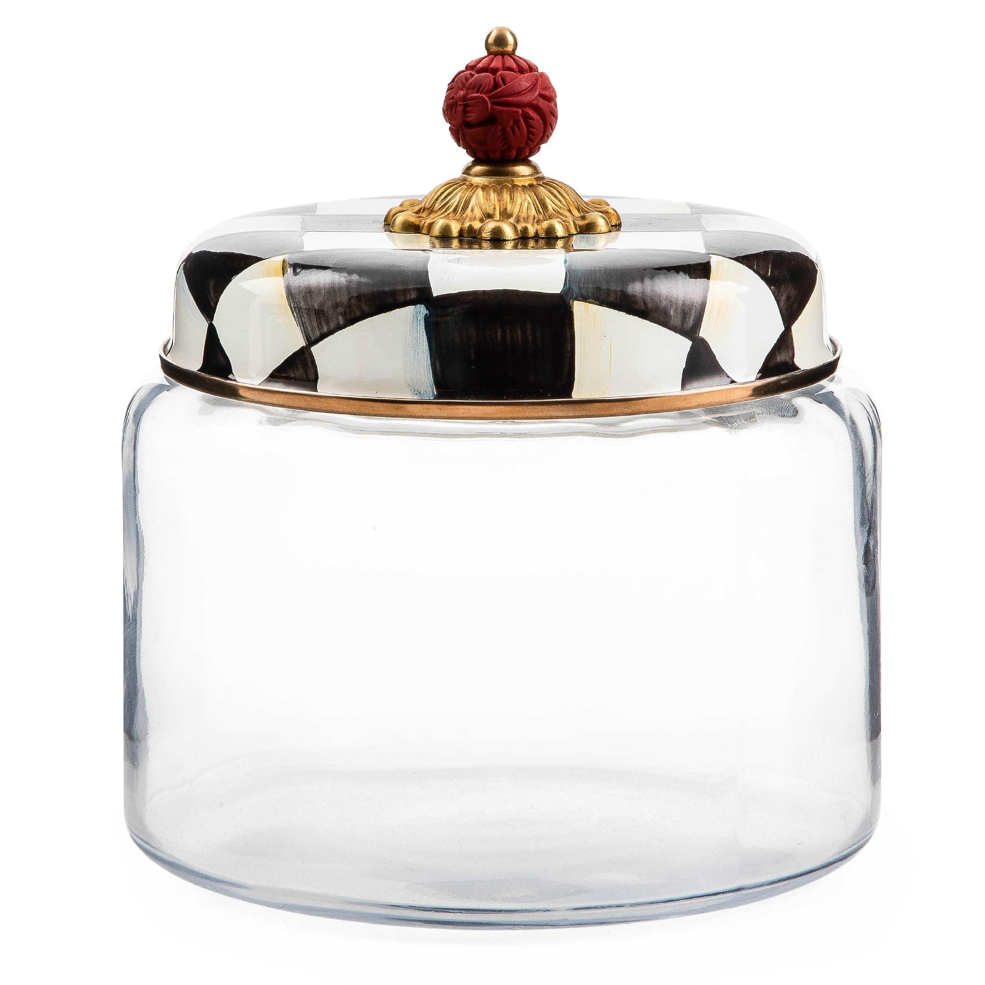 MACKENZIE-CHILDS Courtly Check Kitchen Canister Set - Decorative Black and White Glass Storage Jar with Airtight Lid - Medium Size for Flour, Sugar, Coffee & Pantry Organization - Perfect for Farmhouse & Vintage Style Kitchens