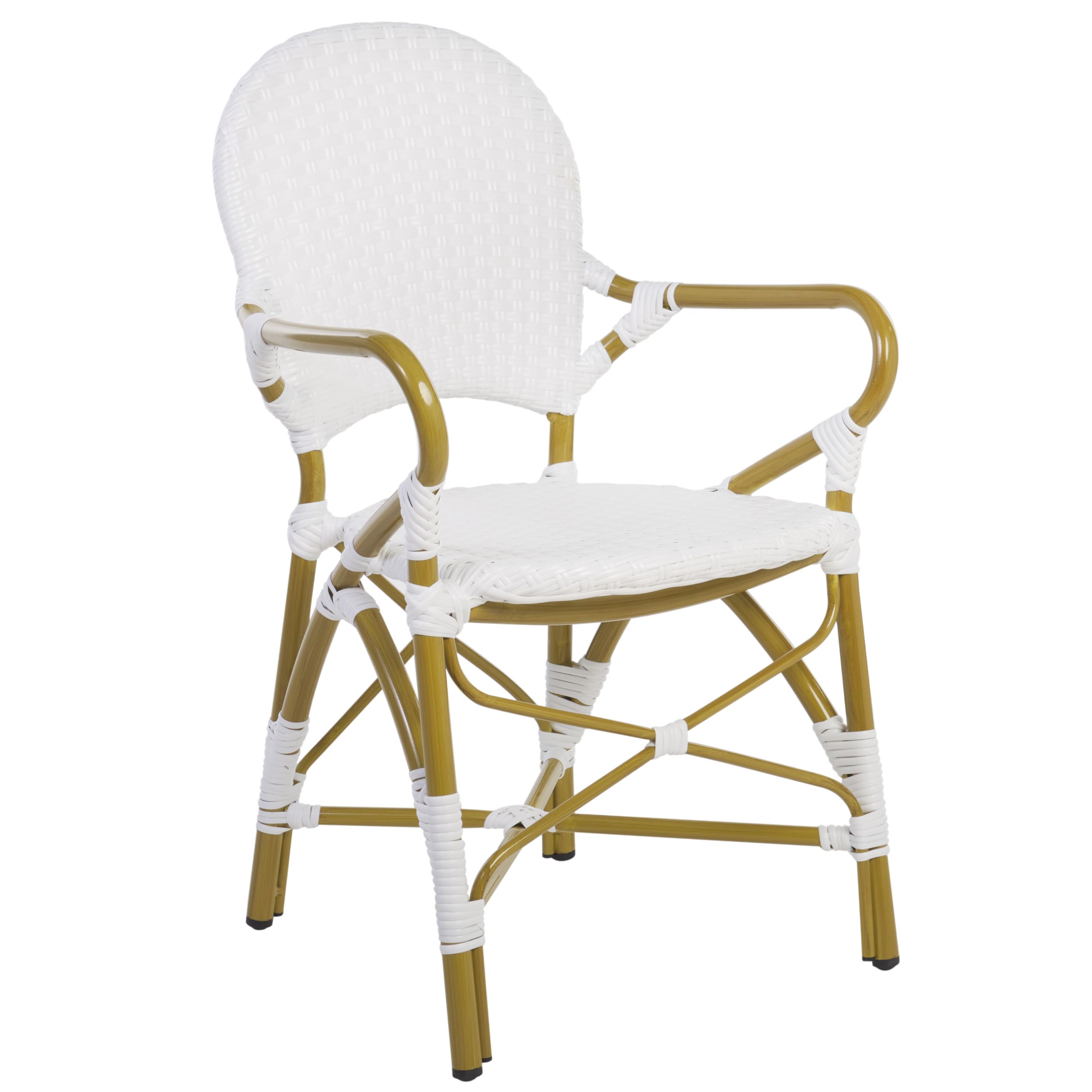 Safavieh Hooper White Rattan Stacking Arm Chair Set of 2 - Indoor Outdoor Patio Dining, Poolside Lounge, Garden Decor