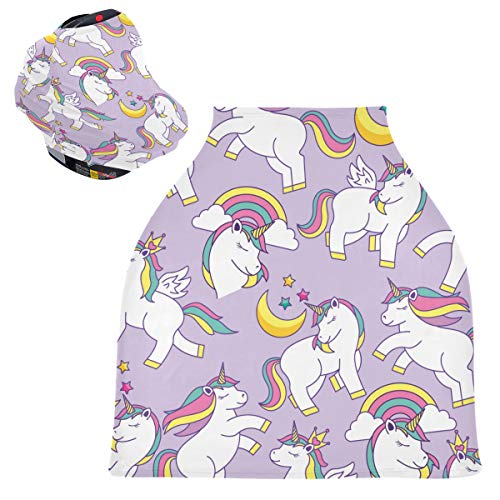 Stretchy Baby Car Seat Canopy - Cute Unicorn Cartoon Infant Stroller Cover | Multi-Use Car Seat Canopy & Nursing Cover for Shopping Carts | Perfect for Outdoor Walks, Shopping Trips & Breastfeeding in Public