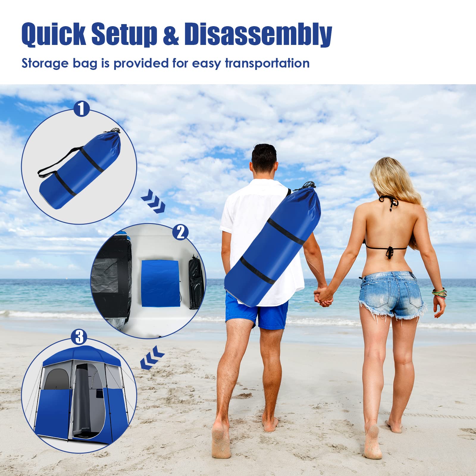 Tangkula Double Room Shower Tent - Extra Large Privacy Changing Tent for Camping with Floor & Removable Rain Fly | Portable Outdoor Shower Tent with Storage Bag | Perfect for Camping, Beach, Poolside & Outdoor Dressing