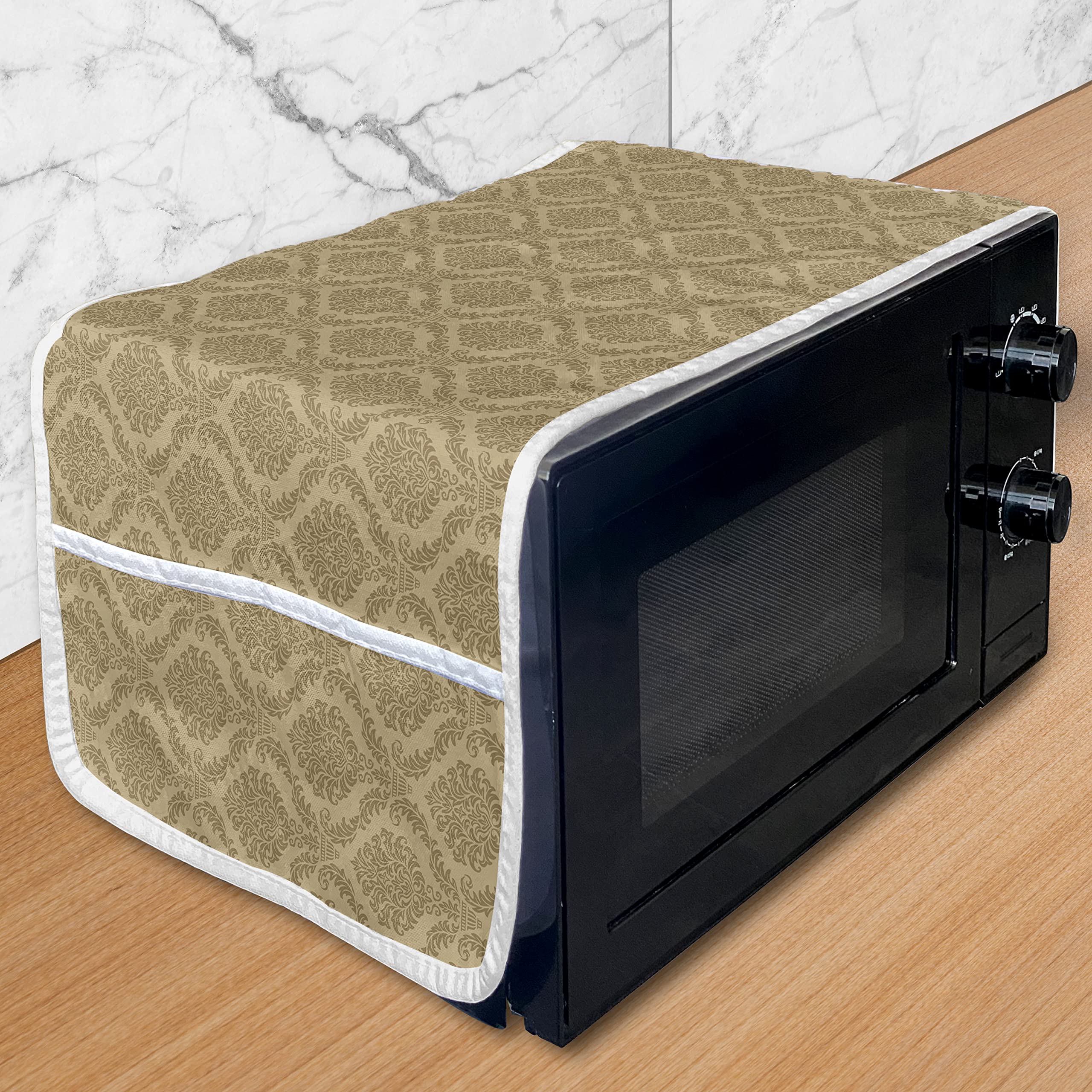 Ambesonne Damask Microwave Cover - Floral Print Water Resistant Kitchen Organizer with Pockets, 36