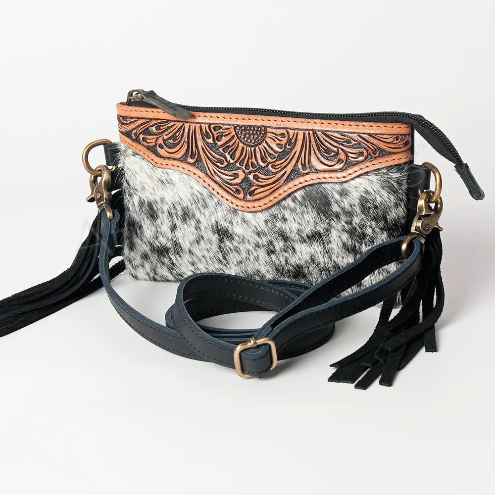 American Darling Genuine Leather Black & White Tooled Purse for Women - Western Cowgirl Handbag for Everyday Use & Special Occasions
