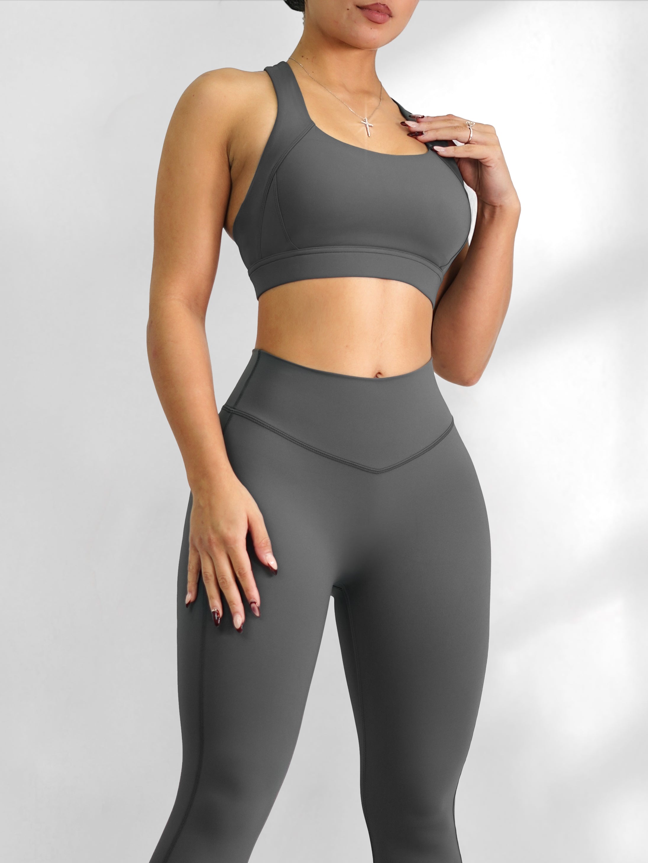 High-Intensity HIIT Sports Bra for Women - Charcoal Gray Workout Top for Running, Yoga & Gym Training