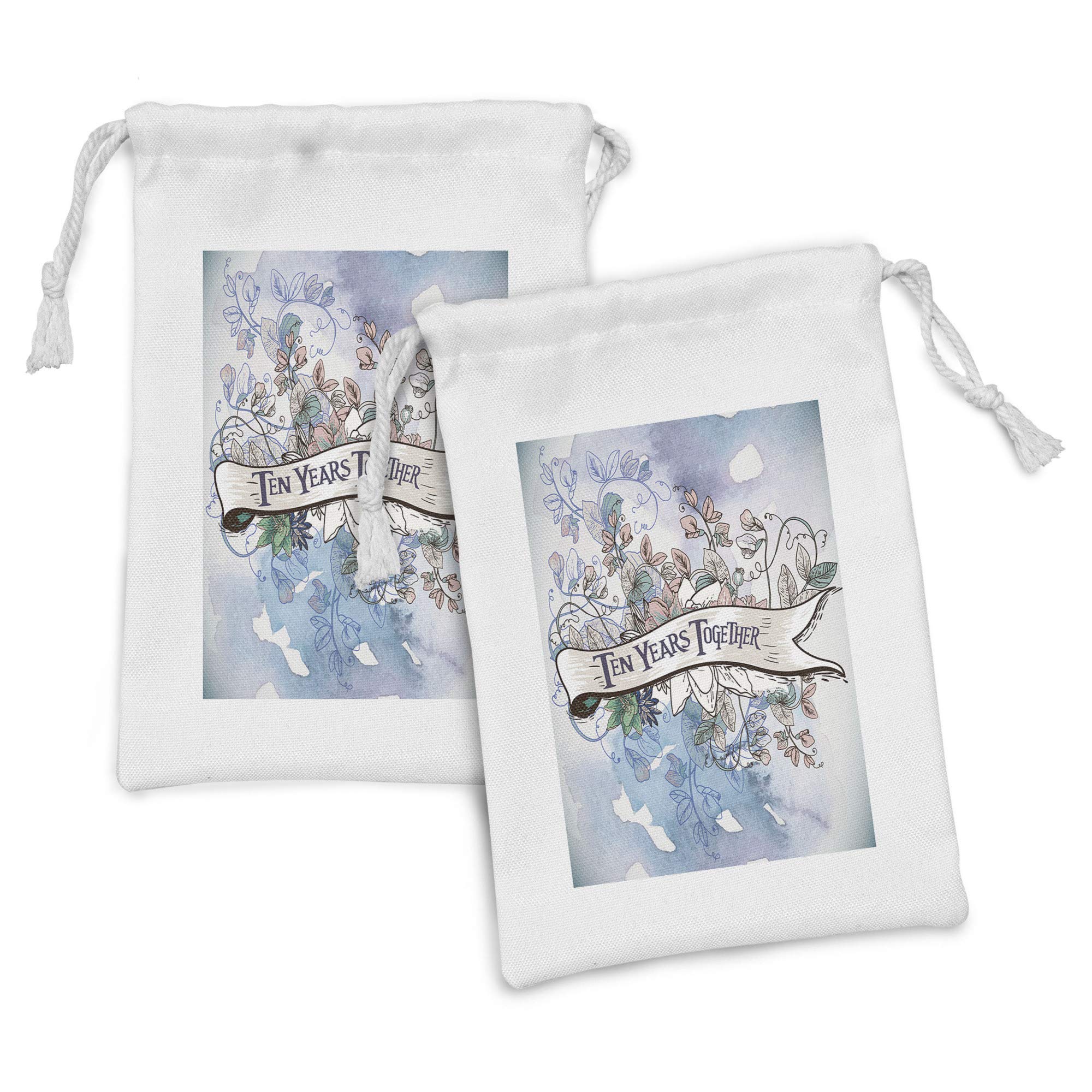 Ambesonne 2-Pack Anniversary Fabric Pouches - Creative Sketch Artwork with Leaves & 
