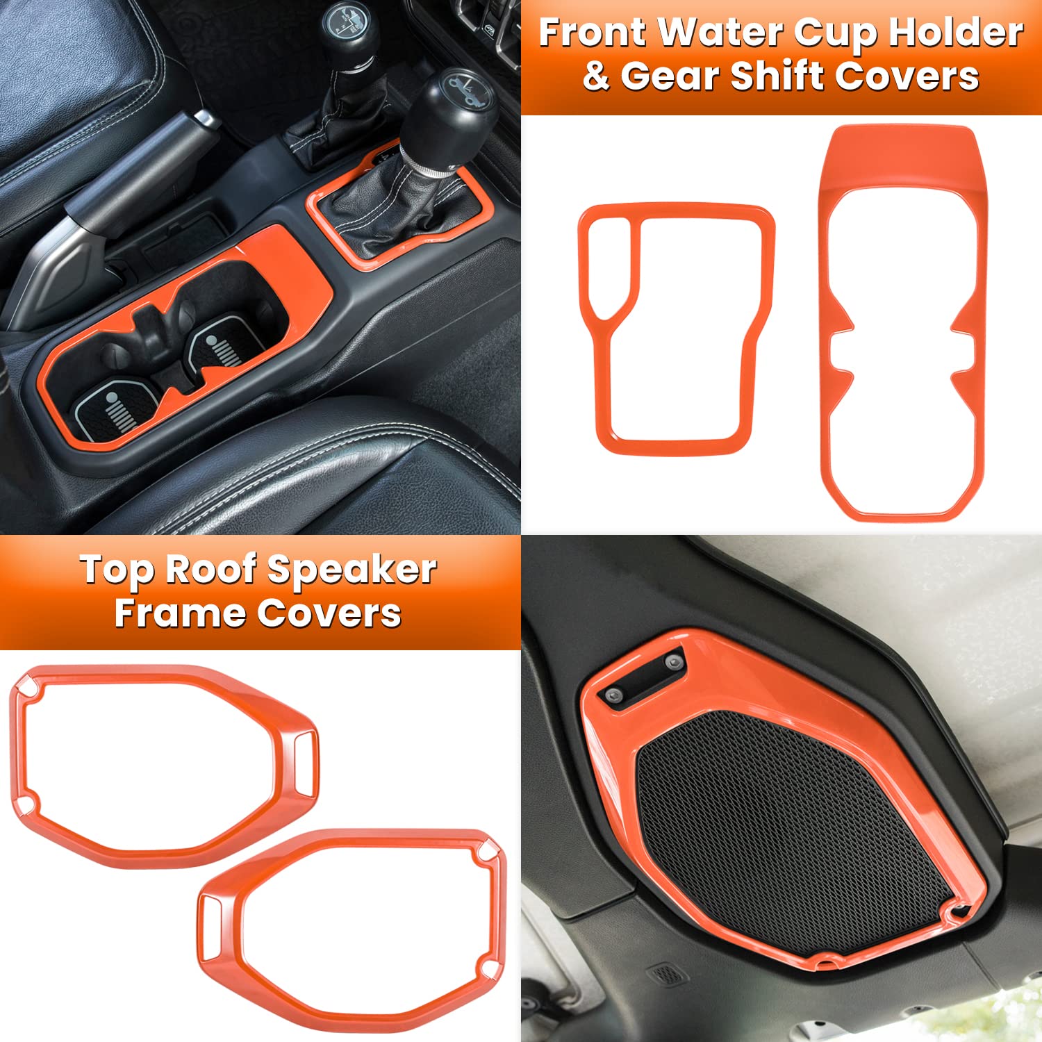 23PCS Full Interior Trim Kit for Jeep Wrangler JL JLU & Gladiator JT (2018-2023) - Steering Wheel, Door Handles, AC Vents, Cup Holders, Reading Lights - Orange Accent Upgrade for Off-Road & Daily Driving