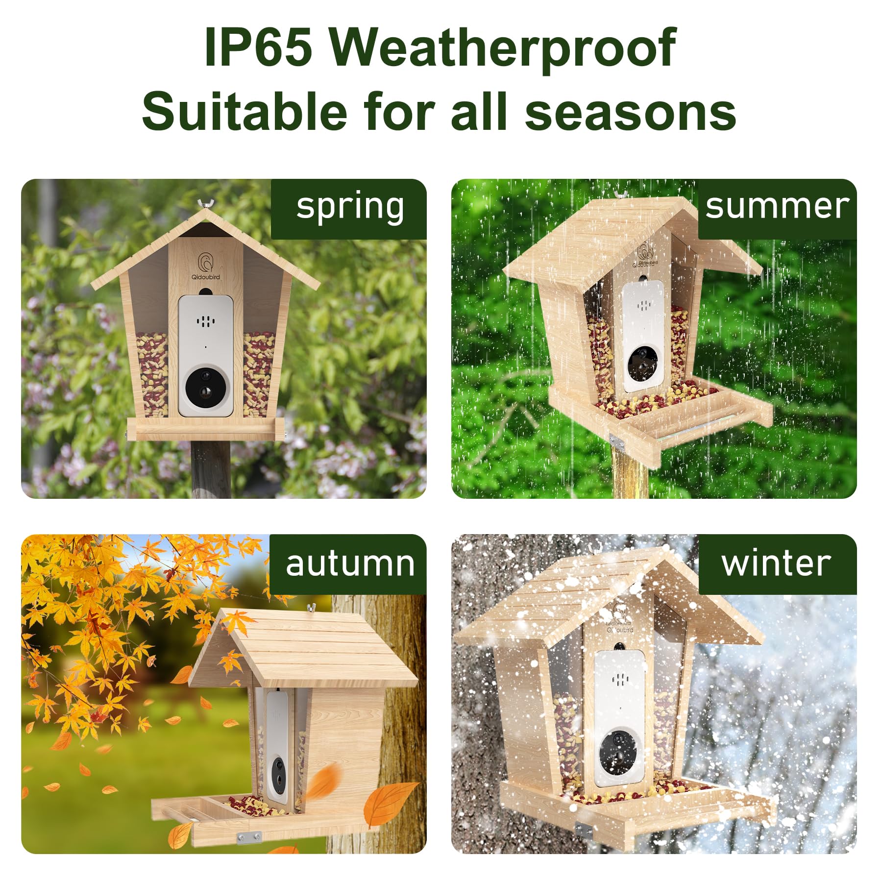 Solar Powered Smart Bird Feeder with Camera - 2K HD Auto Capture, Weatherproof Wooden Birdhouse with Live View - Perfect Gift for Bird Watching Enthusiasts (Backyard, Garden & Wildlife Observation)