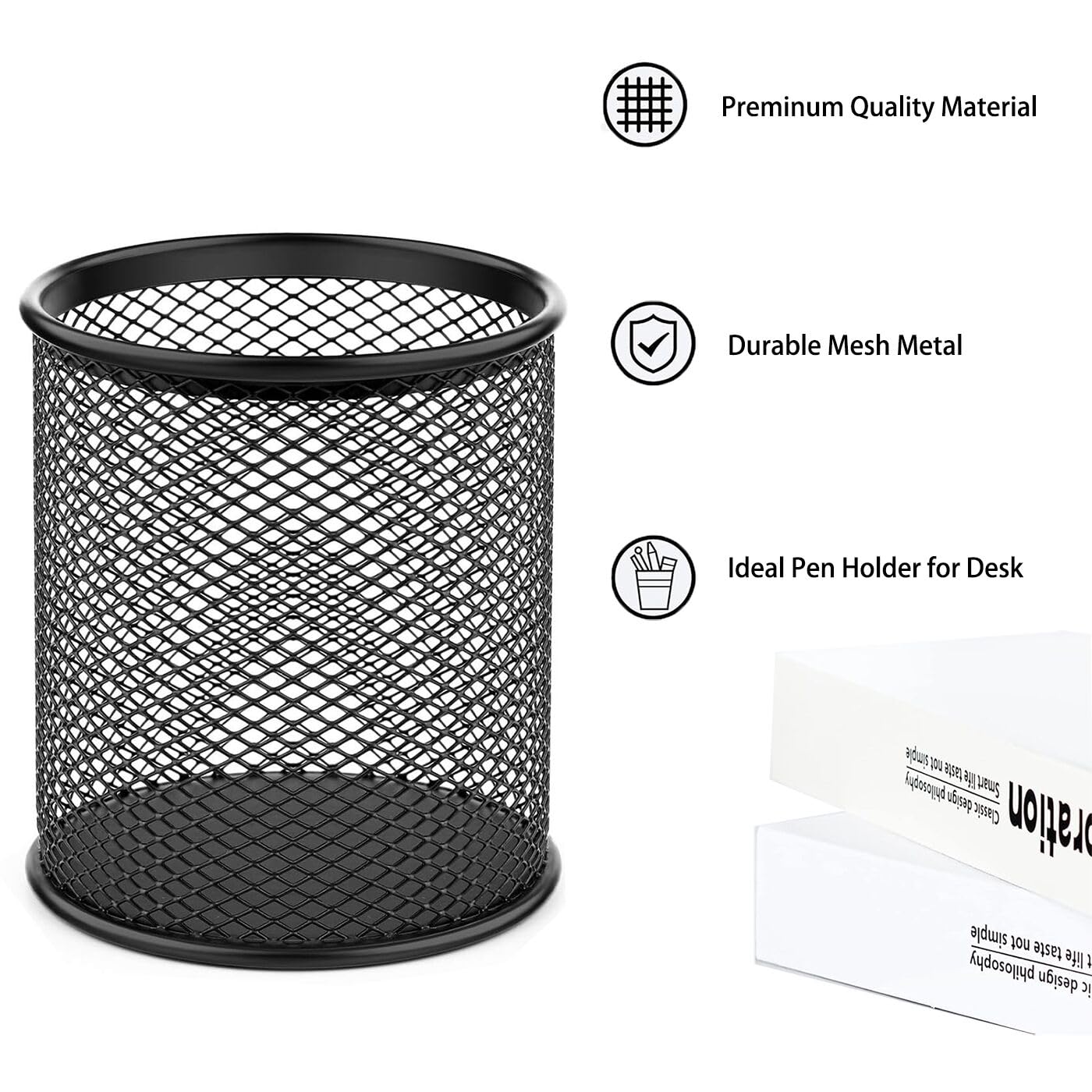 4 Pack Black Metal Mesh Pen Holder Cup - Desk Organizer for Pencils, Pens & Office Supplies | Perfect for Home, Office & School Use