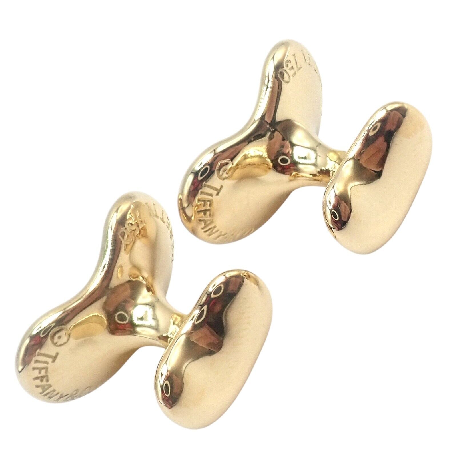 Vintage Tiffany & Co Peretti 18k Yellow Gold Extra Large Bean Cufflinks - Rare Collectible Men's Jewelry for Formal Events & Luxury Gifts